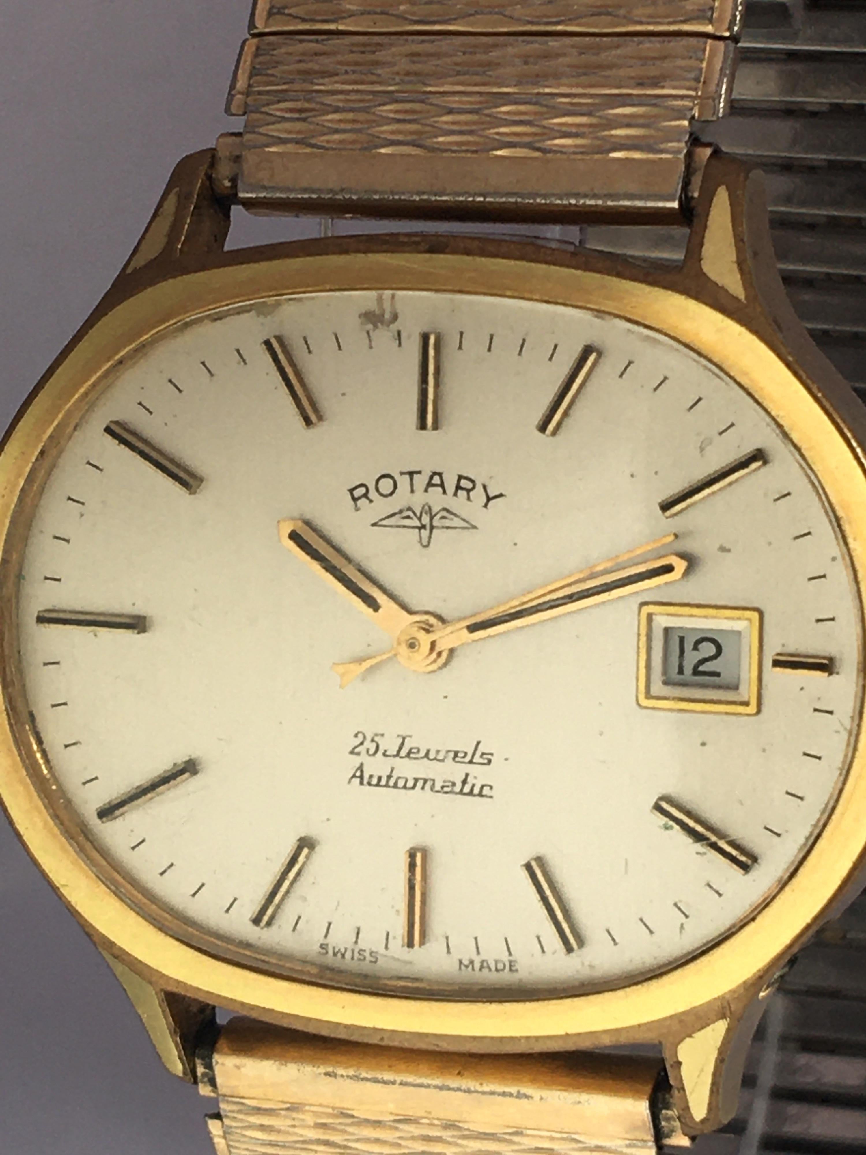 Vintage 1970s Gold-Plated/ Stainless Steel Back ROTARY 25 Jewels Automatic Watch In Good Condition In Carlisle, GB