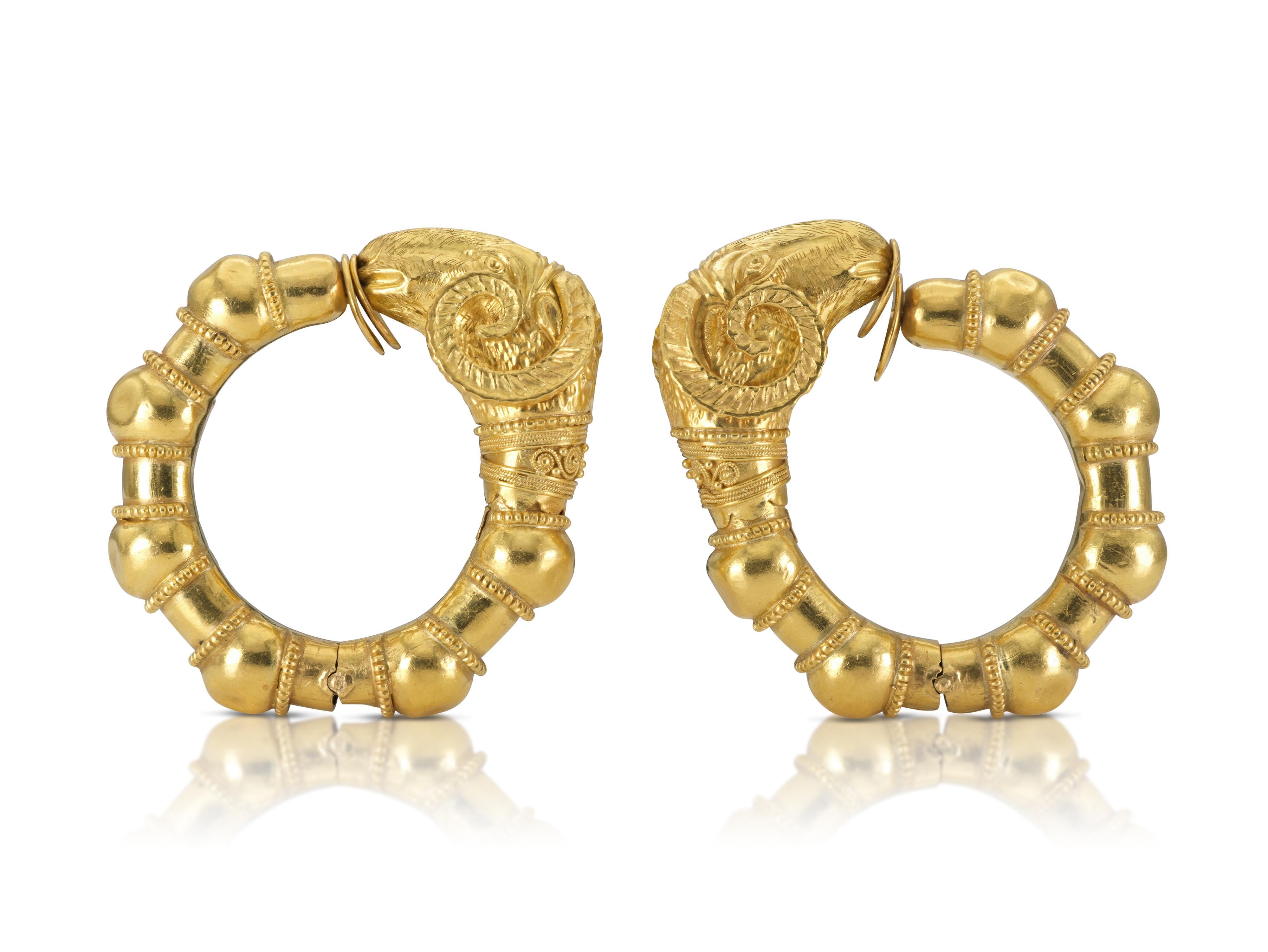 Women's Vintage 1970s Gold Ram Hoop Earrings