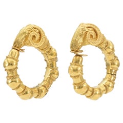 Vintage 1970s Gold Ram Hoop Earrings