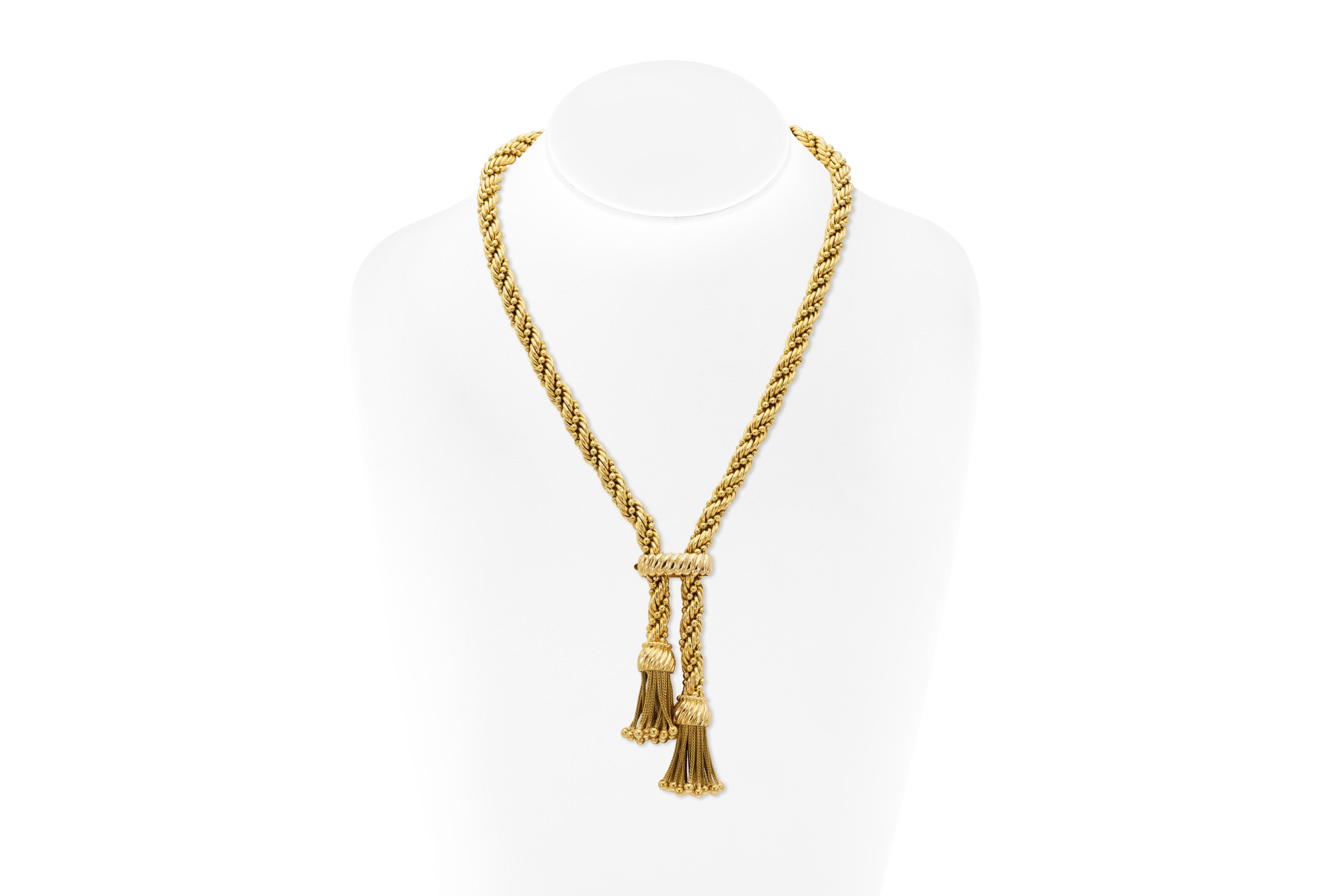 Vintage 1970s Gold Seil Kette Halskette mit Quasten im Zustand „Gut“ im Angebot in New York, NY