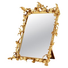 espejo dorado tocador Espejo de mesa vintage dorado de los años 70 con marco decorativo de hojas de follaje