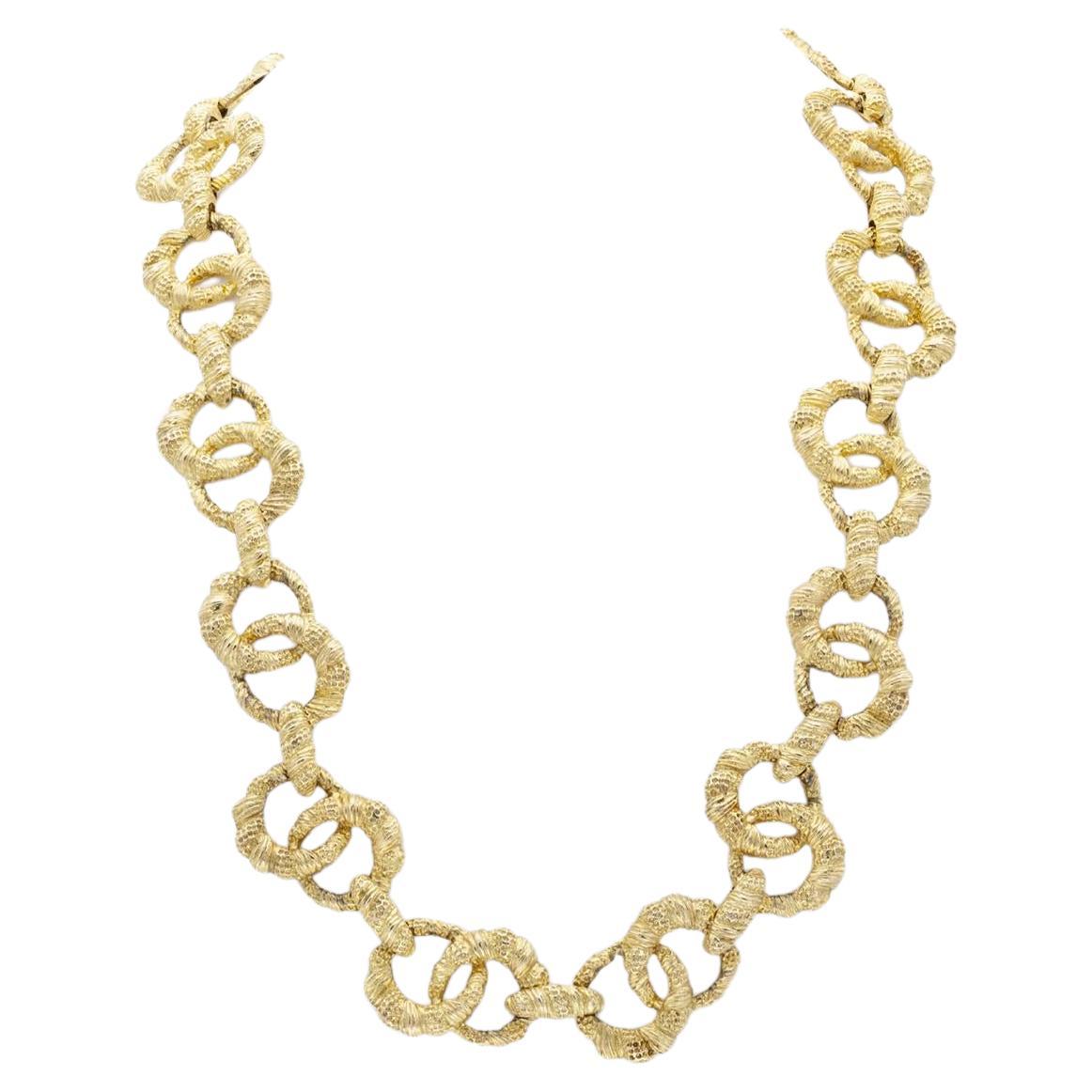 Vintage 1970s Gold Texturierte Kreis Link Halskette