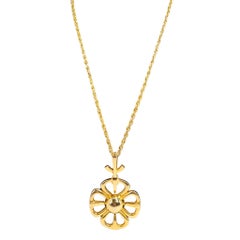 Vintage 1970's Goldtone Flower, Modernist Pendant Necklace.