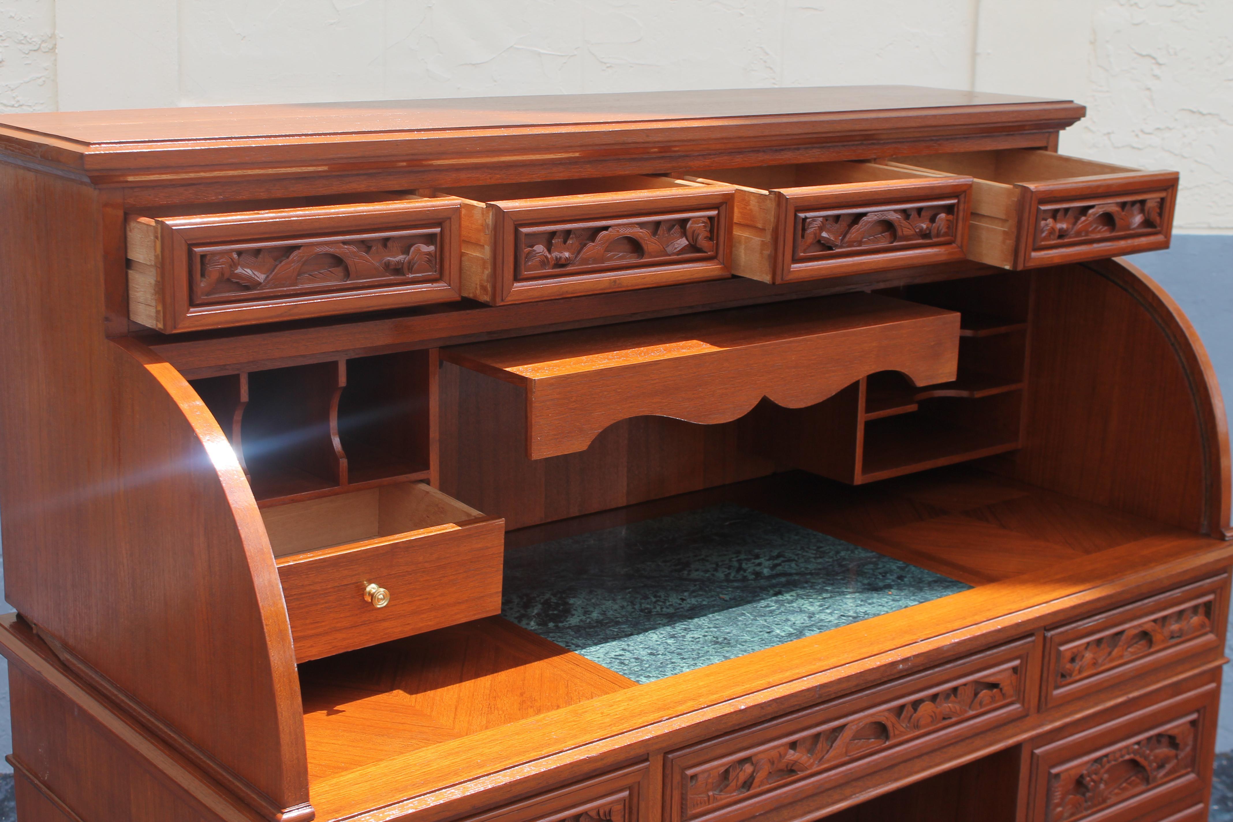 Vintage 1970's Grand Asian style Rolltop Desk/ Writing Desk For Sale 7