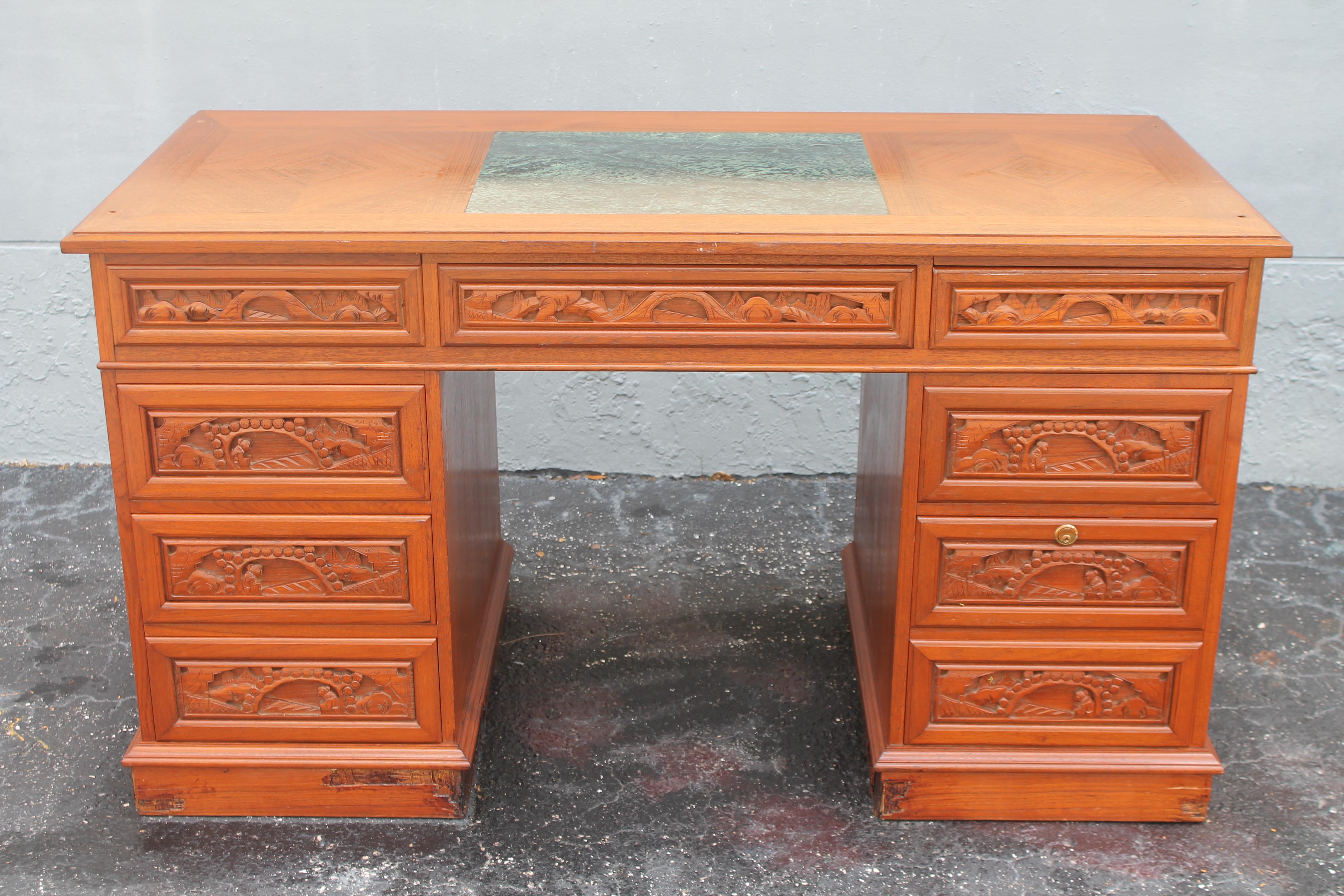 Mid-Century Modern Vintage 1970's Grand Asian style Rolltop Desk/ Writing Desk For Sale