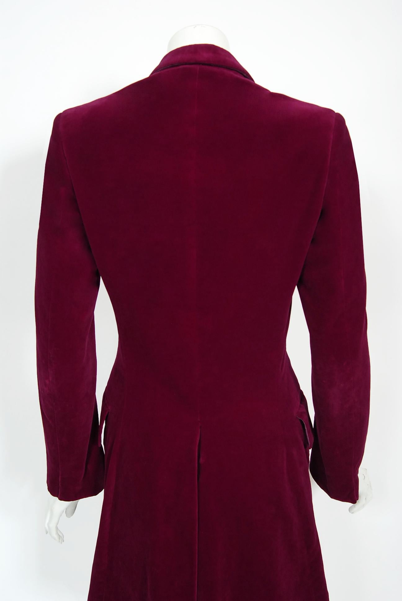 Vintage 1970's Granny Takes a Trip Documented Merlot Red Velvet Blazer Jacket For Sale 7
