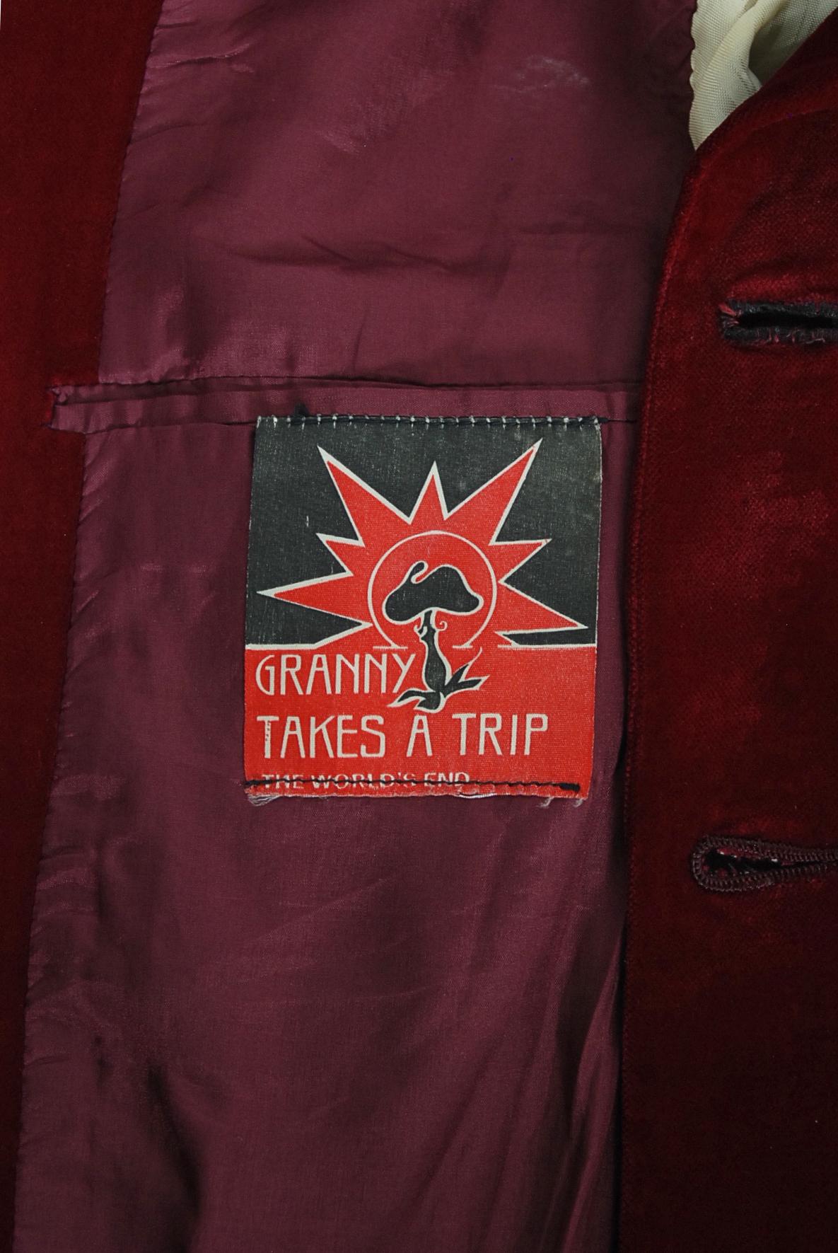 Rare 1970's Granny Takes a Trip Documented Merlot Red Velvet Dandy Blazer Jacket For Sale 9