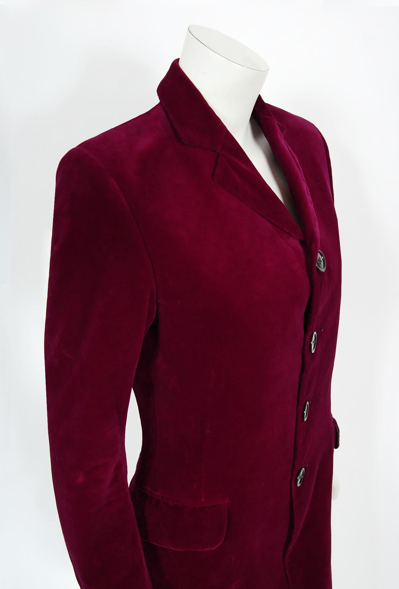 Vintage 1970's Granny Takes a Trip Documented Merlot Red Velvet Blazer Jacket For Sale 1