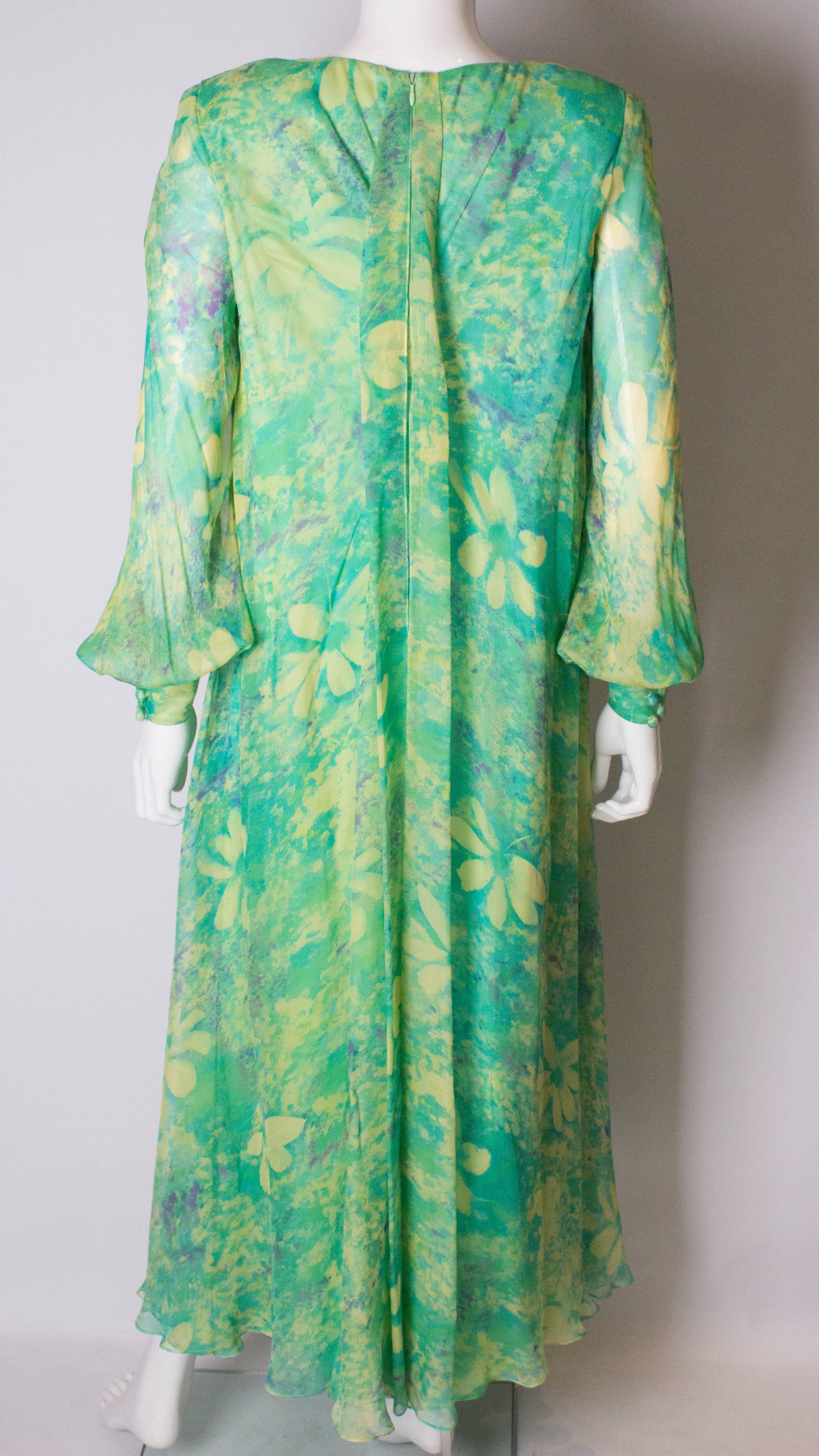 Vintage 1970s green floral print silk dress by Alison Rodger For Sale 1
