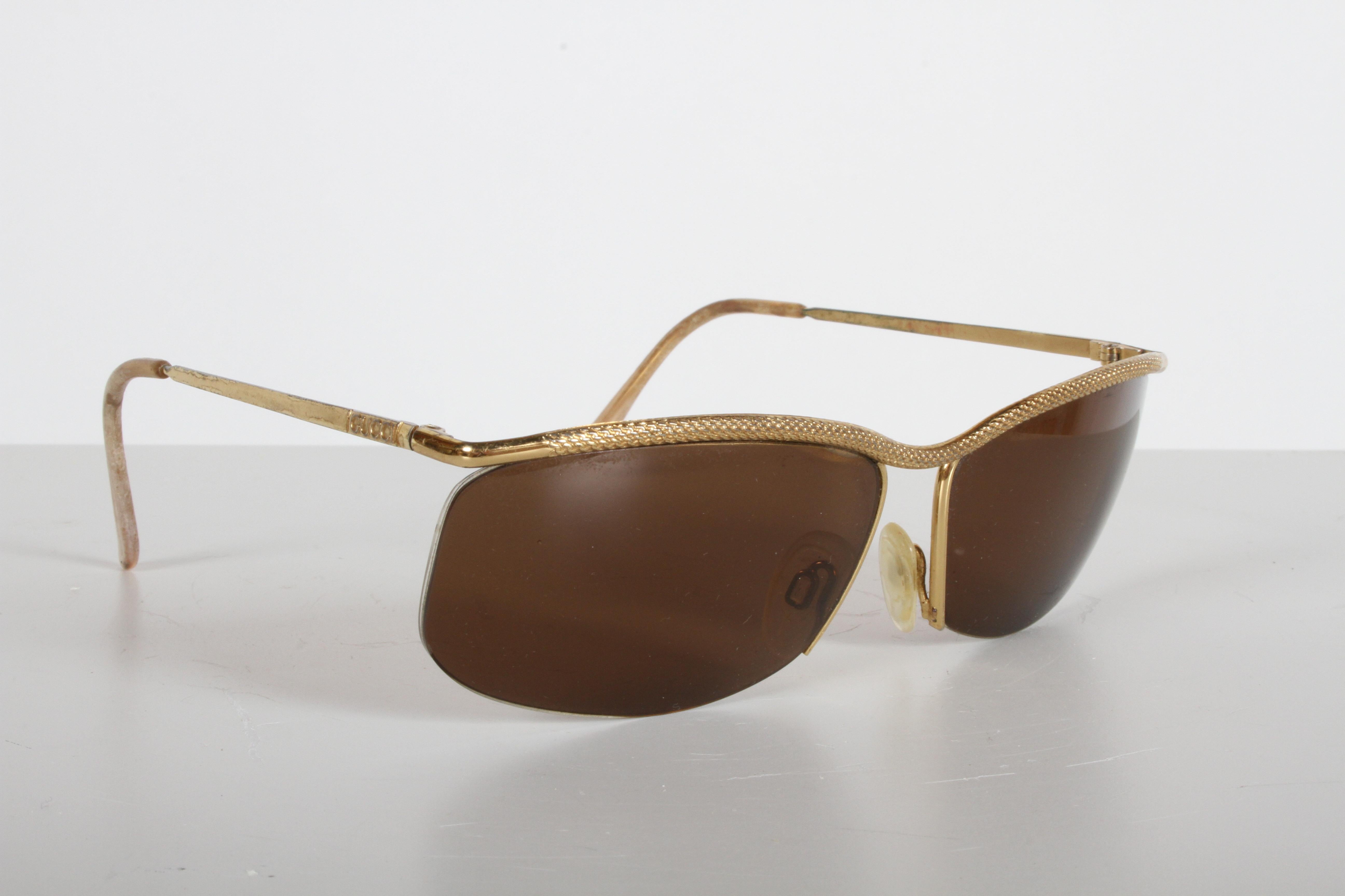 Vintage 1970er Gucci 22-Karat vergoldet Wrap Sonnenbrille mit braunen Gläsern Italien (Moderne der Mitte des Jahrhunderts) im Angebot