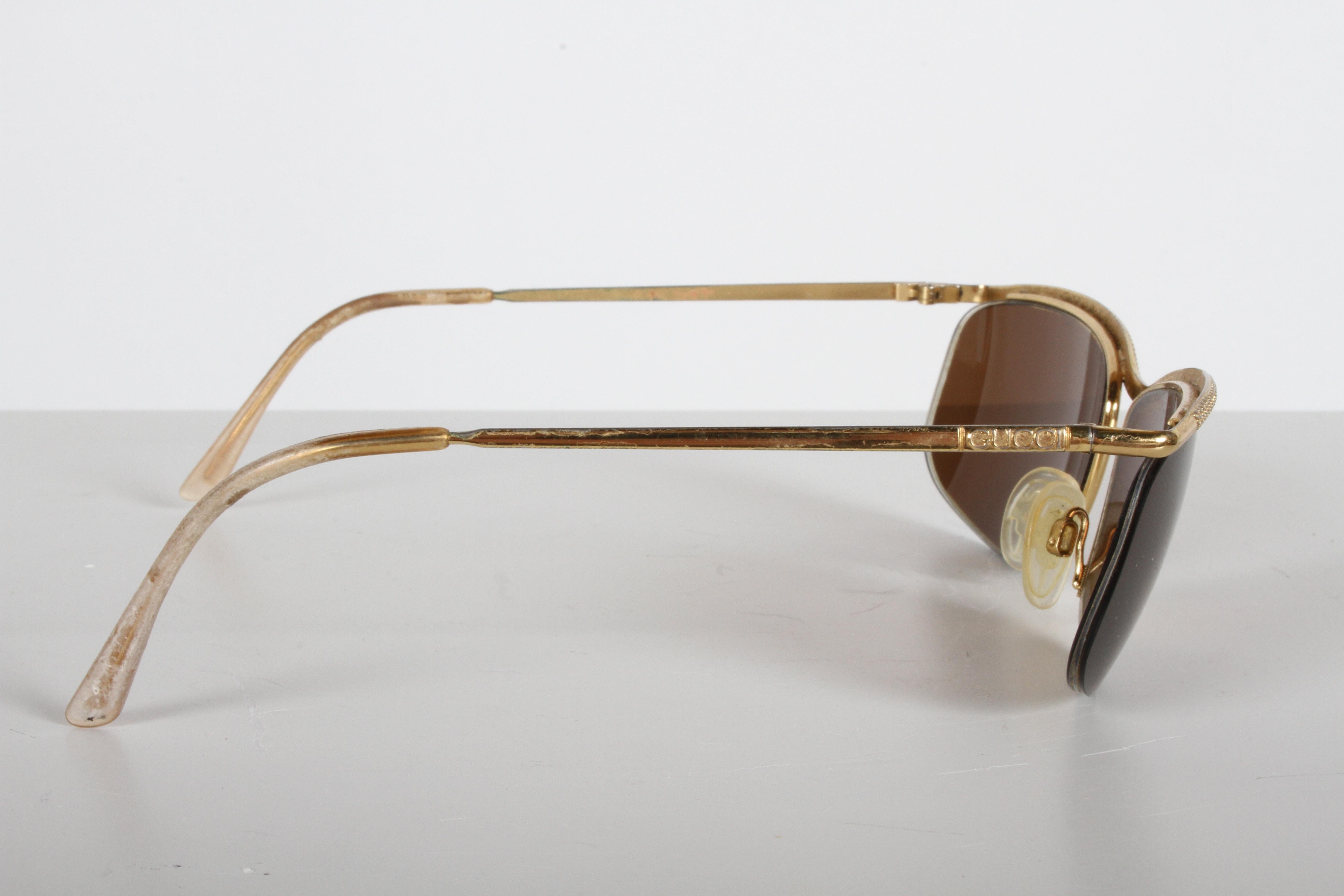 Vintage 1970er Gucci 22-Karat vergoldet Wrap Sonnenbrille mit braunen Gläsern Italien (Italienisch) im Angebot