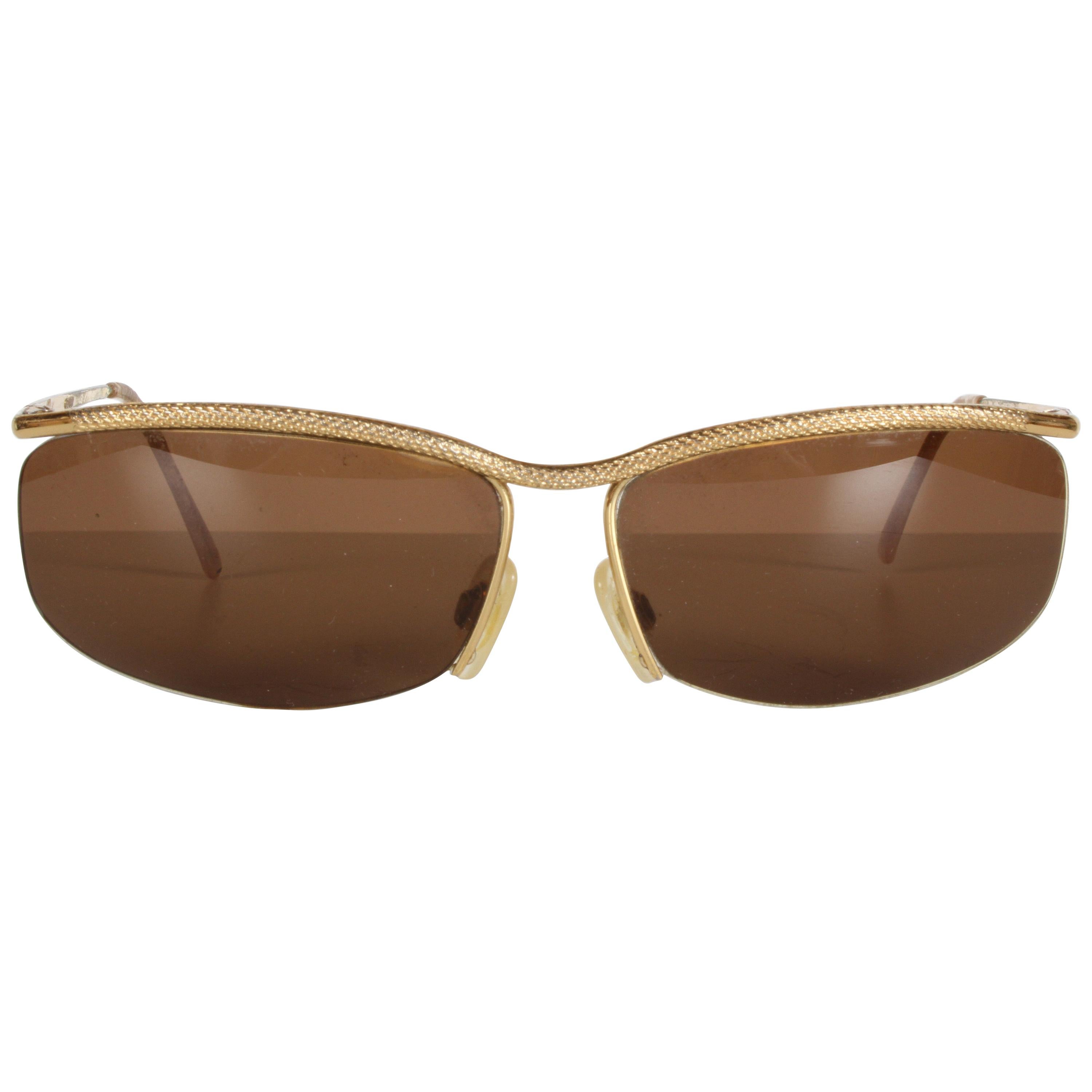 Vintage 1970er Gucci 22-Karat vergoldet Wrap Sonnenbrille mit braunen Gläsern Italien im Angebot