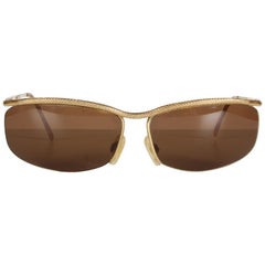 Vintage 1970s Gucci 22-Karat Gold-Plated Wrap Sunglasses with Brown Lenses Italy