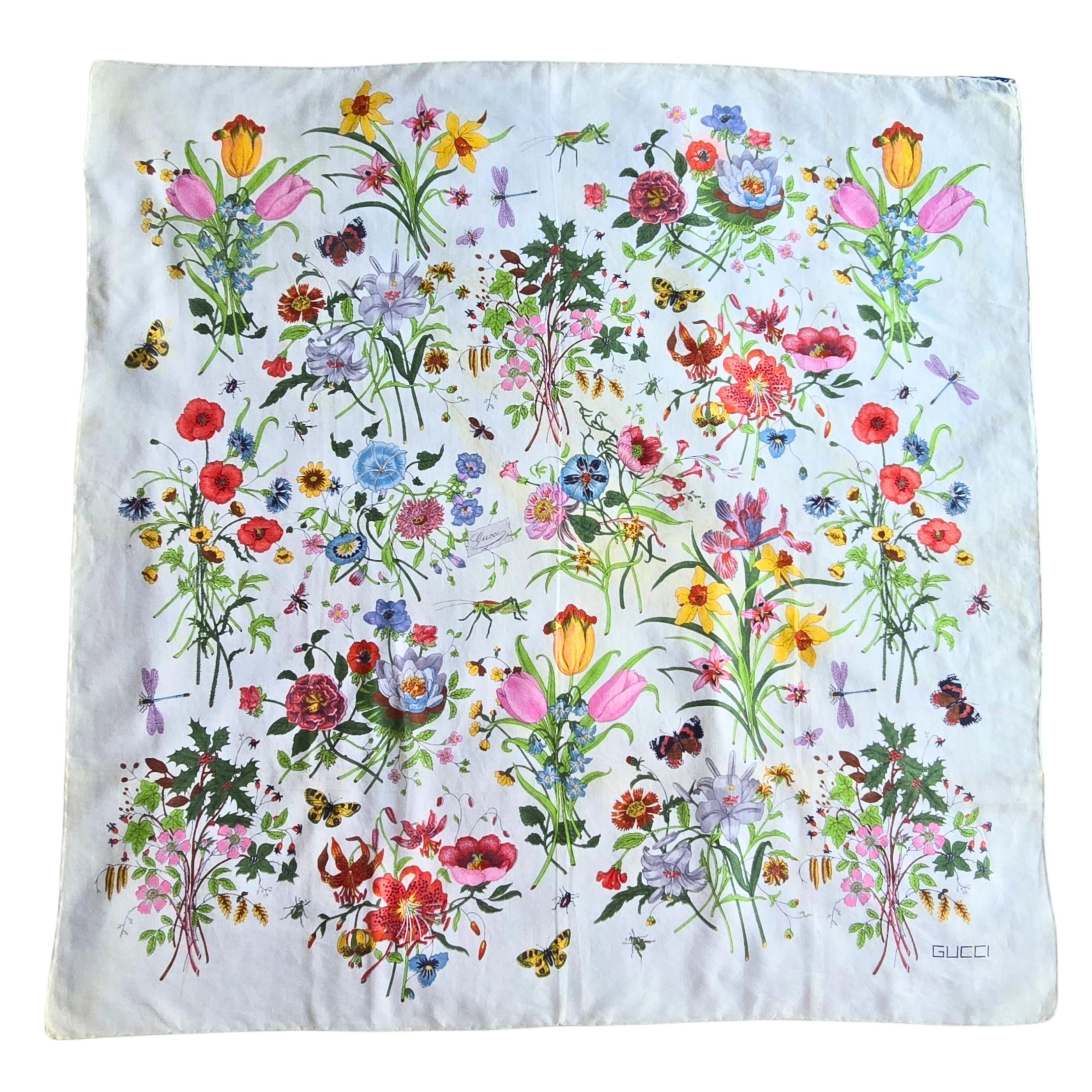 Vintage 1970s Gucci Flora Scarf Unused Condition For Sale 1