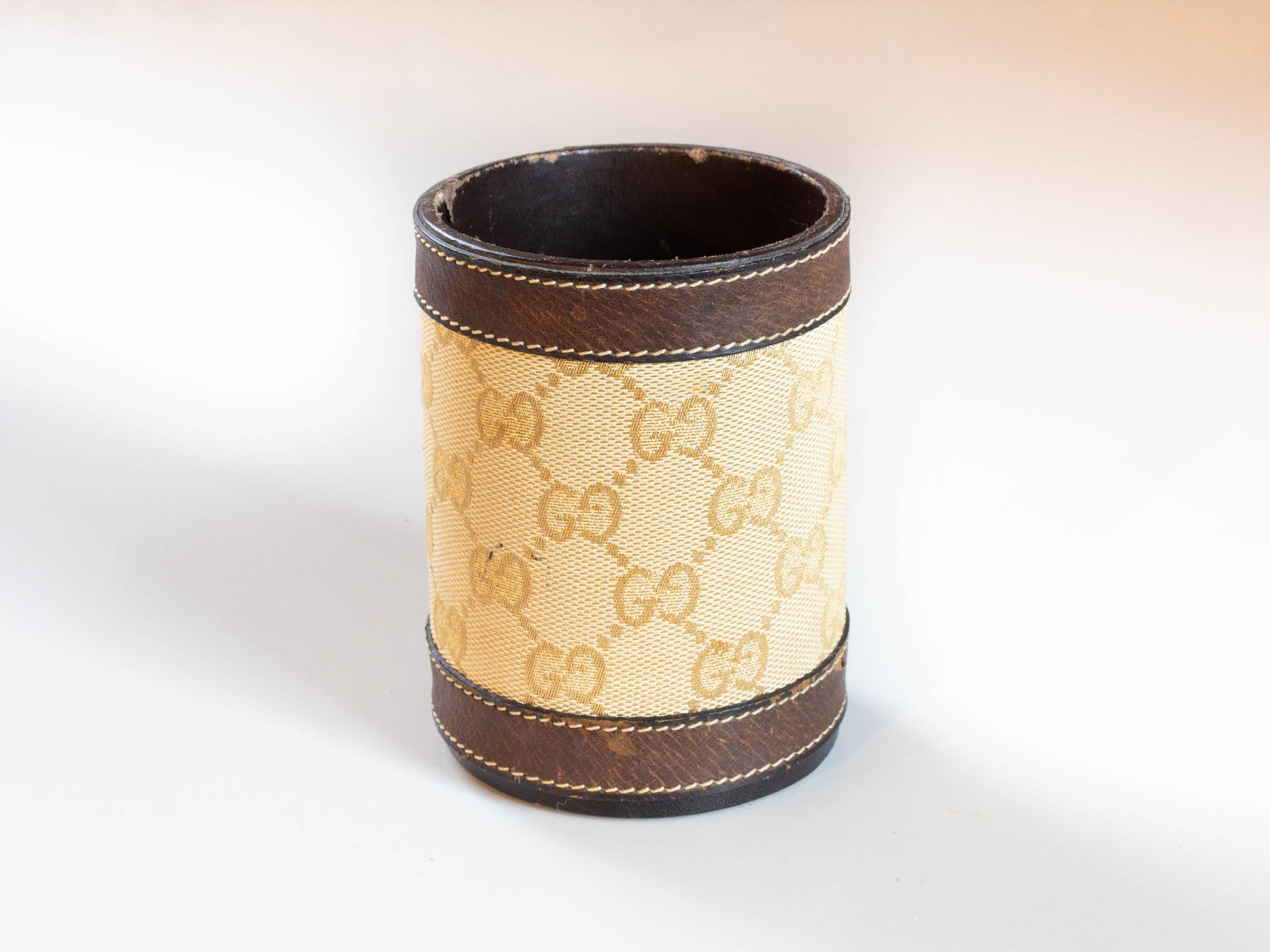 Italian Vintage 1970s Gucci GG Pencil Cup Holder