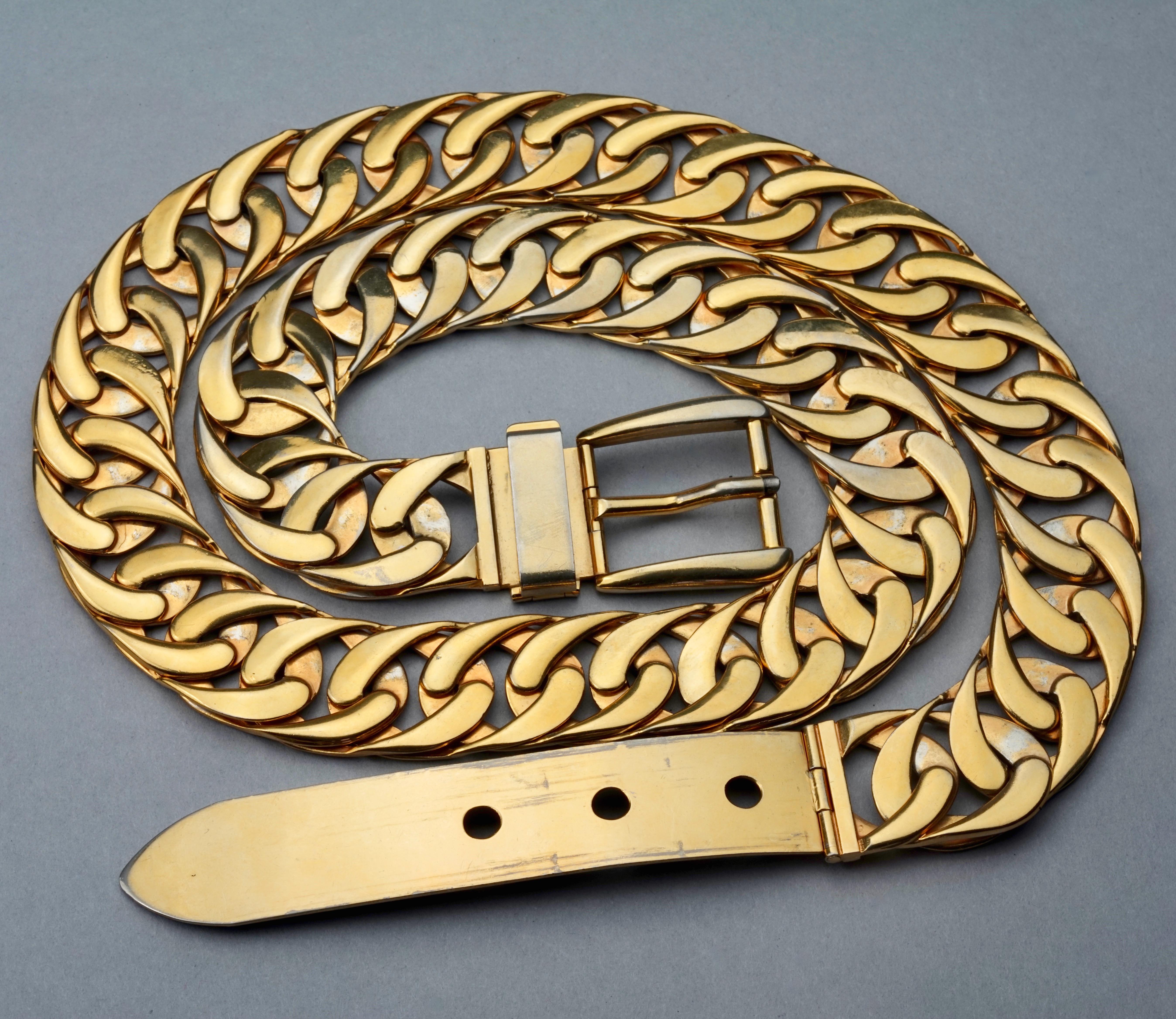 Brown Vintage 1970s GUCCI Gold Chain Buckle Belt For Sale