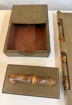 Vintage 1970’s Gucci Leather and Faux Bamboo 5 piece Desk Set