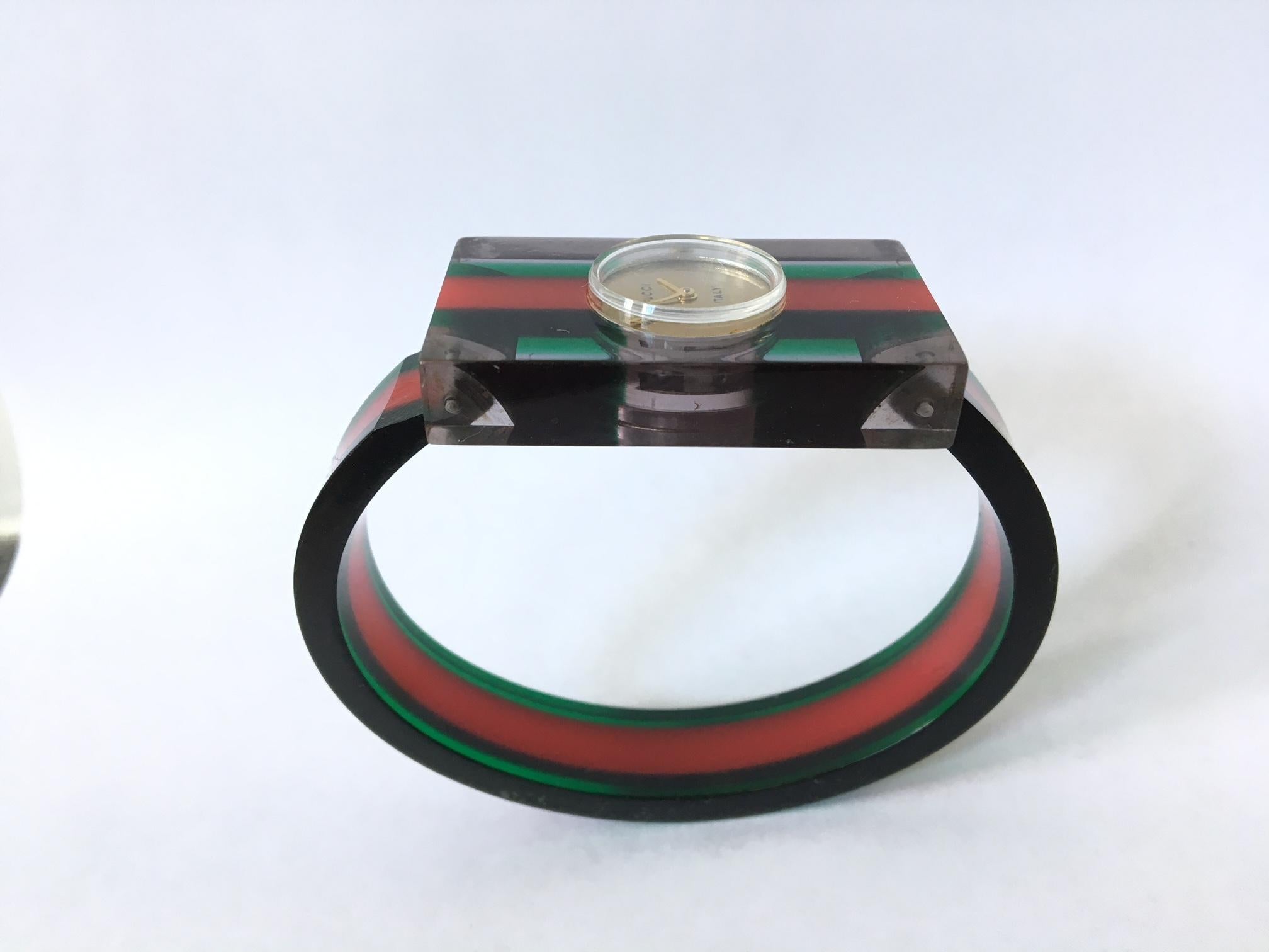 Vintage 1970s Gucci Lucite and Bakelite Bangle Watch 2