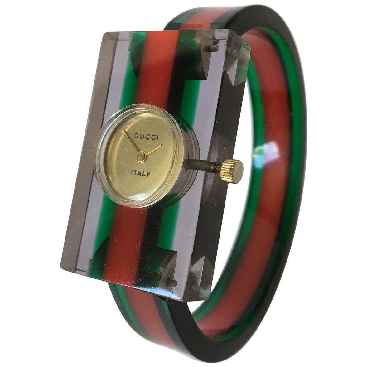 Vintage 1970s Gucci Lucite and Bakelite Bangle Watch