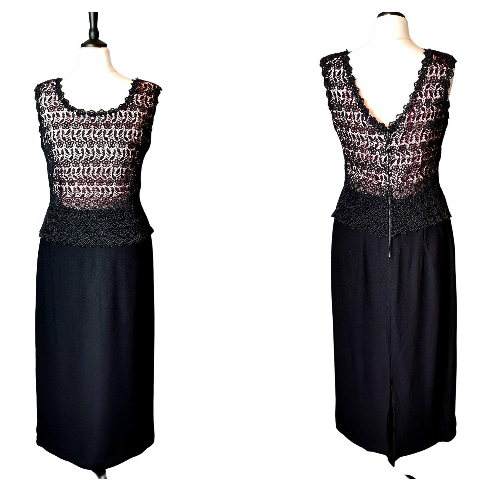 Vintage 1970s Guipure lace overlay dress, Black and Pink  For Sale