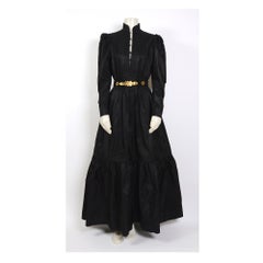 Vintage 1970s Guy Laroche Paris 100% silk taffeta maxi dress with matching belt