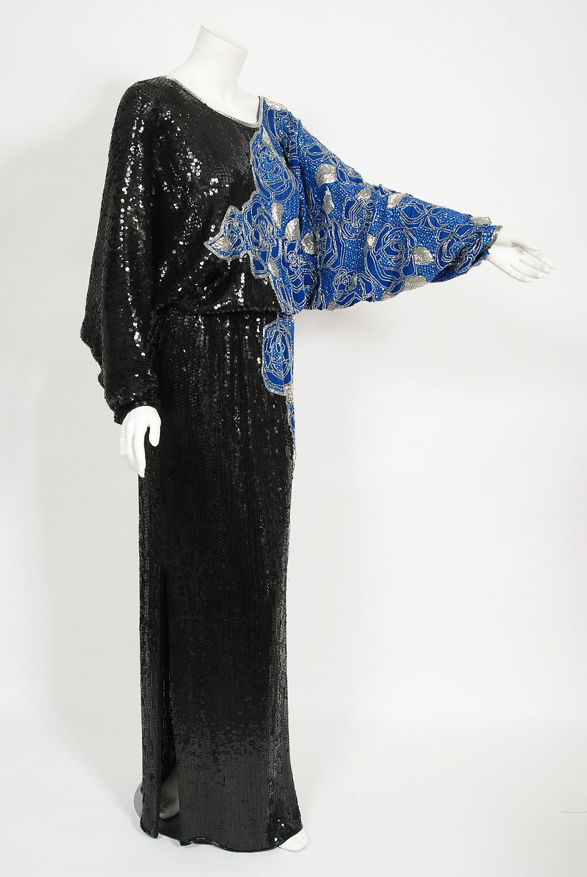 beaded dolman-sleeve faux-wrap dress