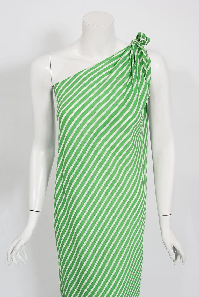 Bold c 1975 Halston One Shoulder Brown & White Zebra Print Full Skirted Cotton Dress
