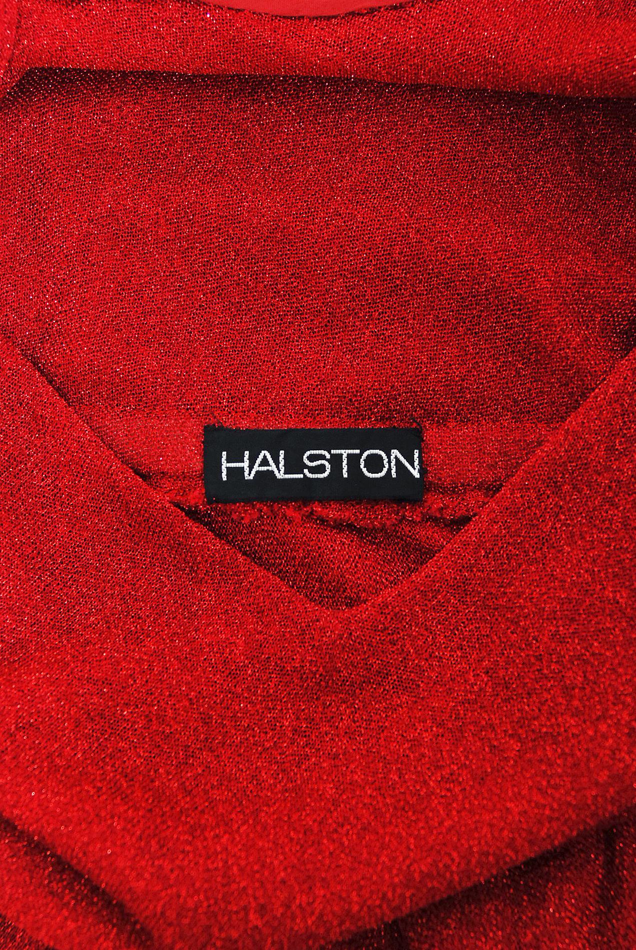 Robe à manches longues vintage Halston Couture en maille semi-transparente rouge métallisée (années 1970) en vente 7