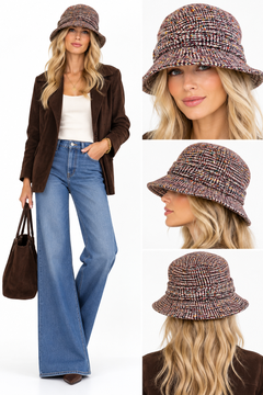 Vintage-Hut aus französischem Tweed von Halston aus den 1970er Jahren, mit Krempe, Größe 7, Designer, selten