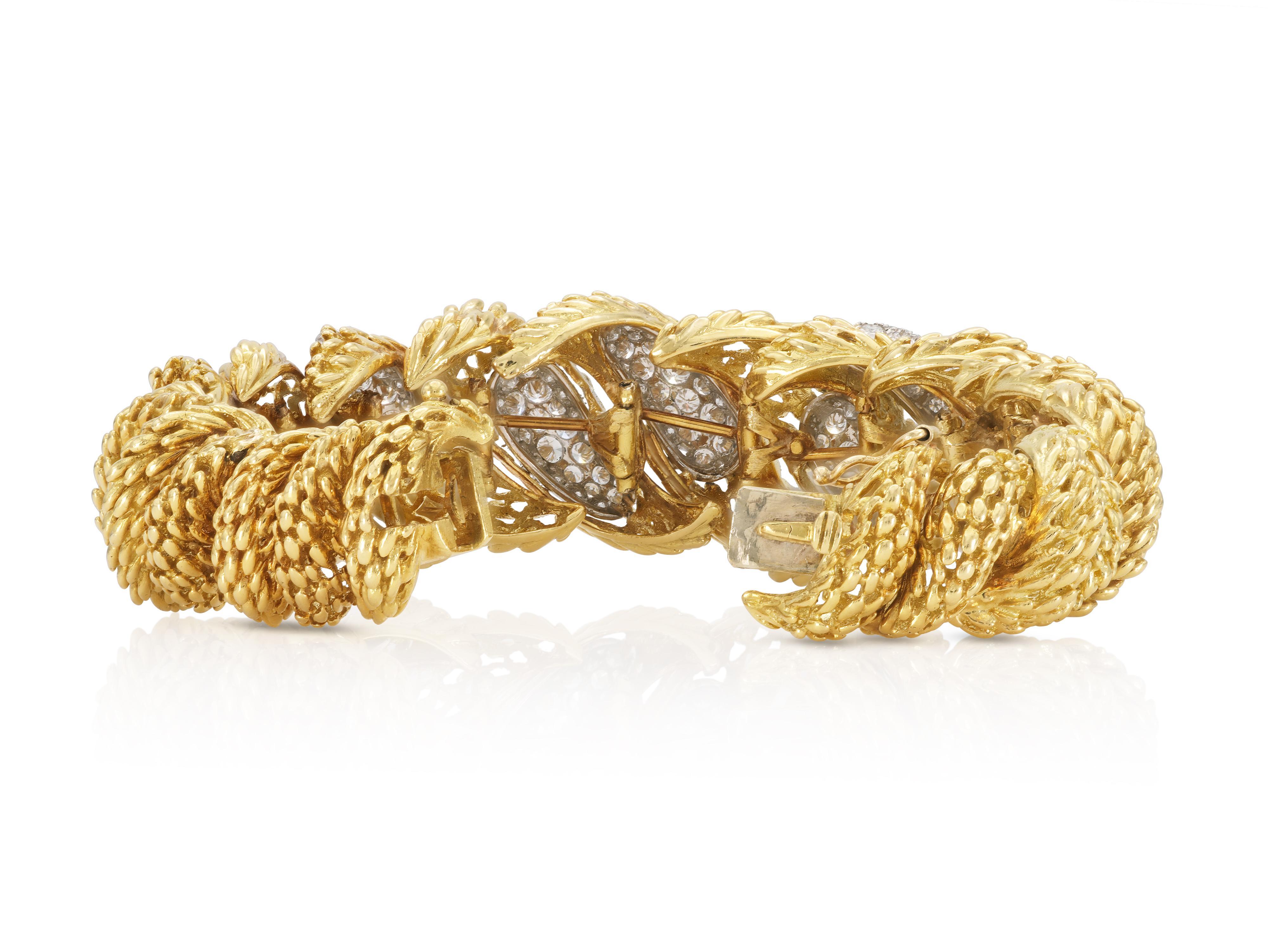 Women's Vintage 1970s Hammerman Brothers Gold and Diamond Twist Bracelet For Sale