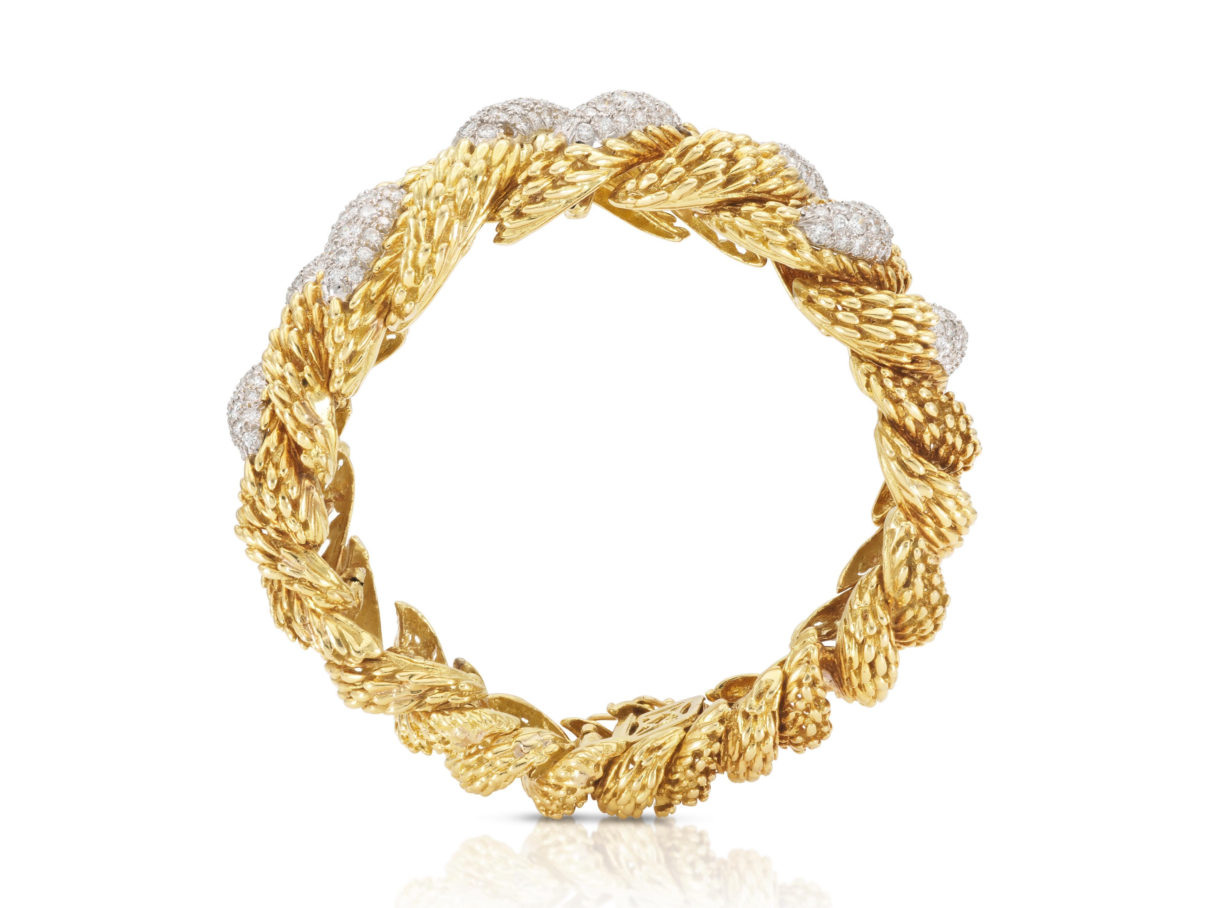 Vintage 1970s Hammerman Brothers Gold and Diamond Twist Bracelet For Sale 1