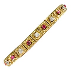 Vintage 1970's Hammerman Brothers Ruby and Diamond Bracelet 18k Yellow Gold