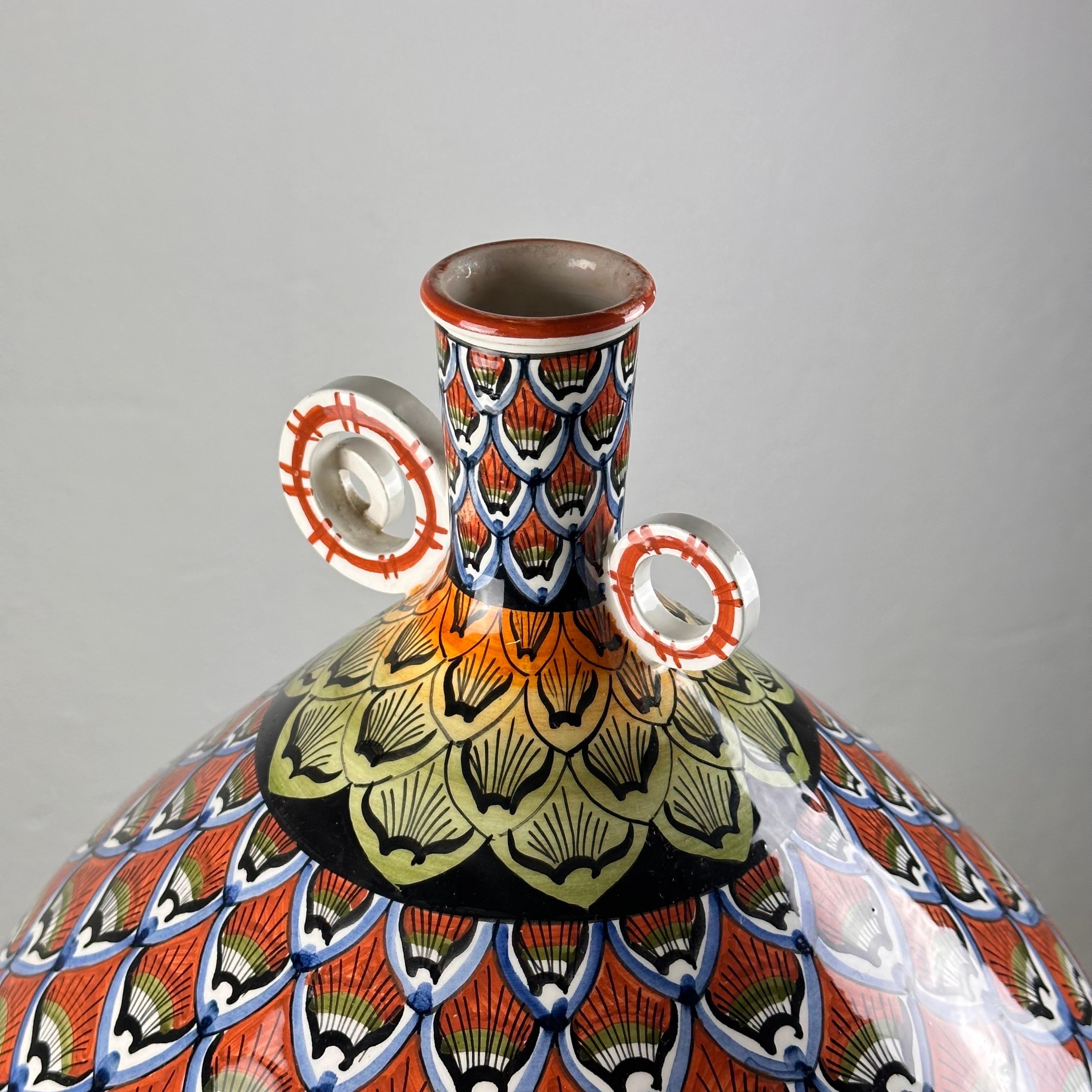 Italian Vintage 1970s Hand-Painted Ceramic Vase - A Burst of Colorful Delight For Sale