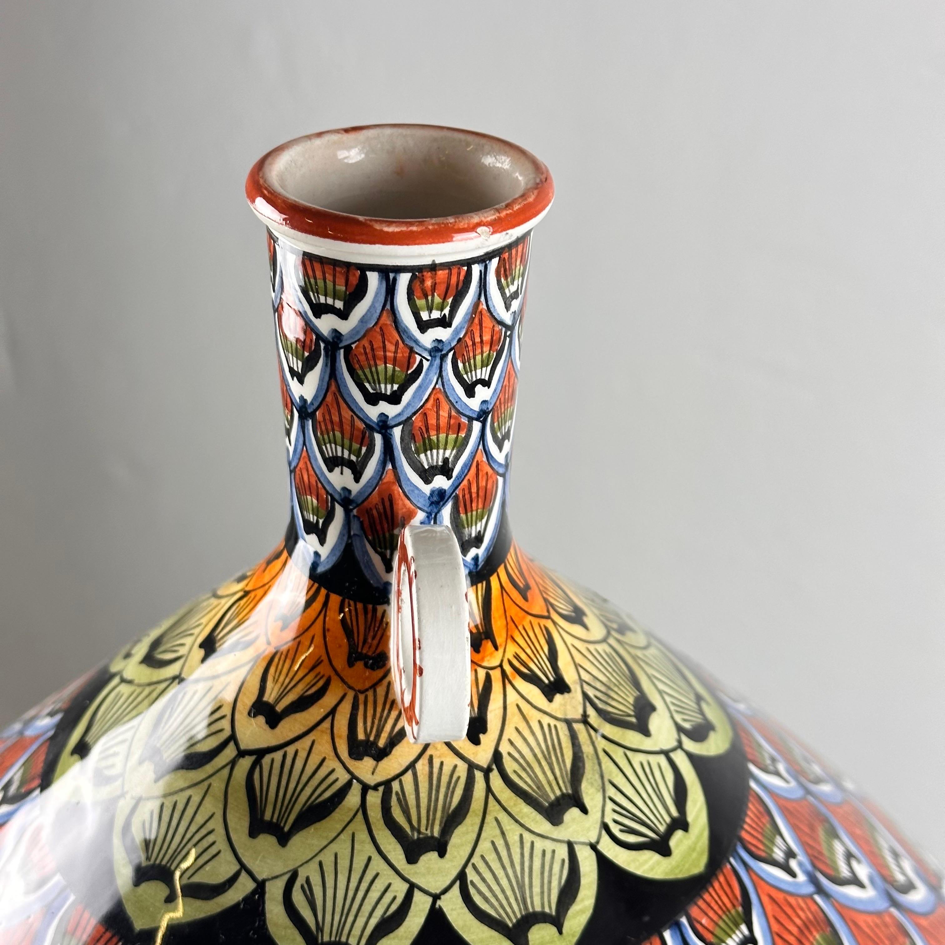 Vintage 1970s Hand-Painted Ceramic Vase - A Burst of Colorful Delight In Good Condition For Sale In Brescia , Brescia