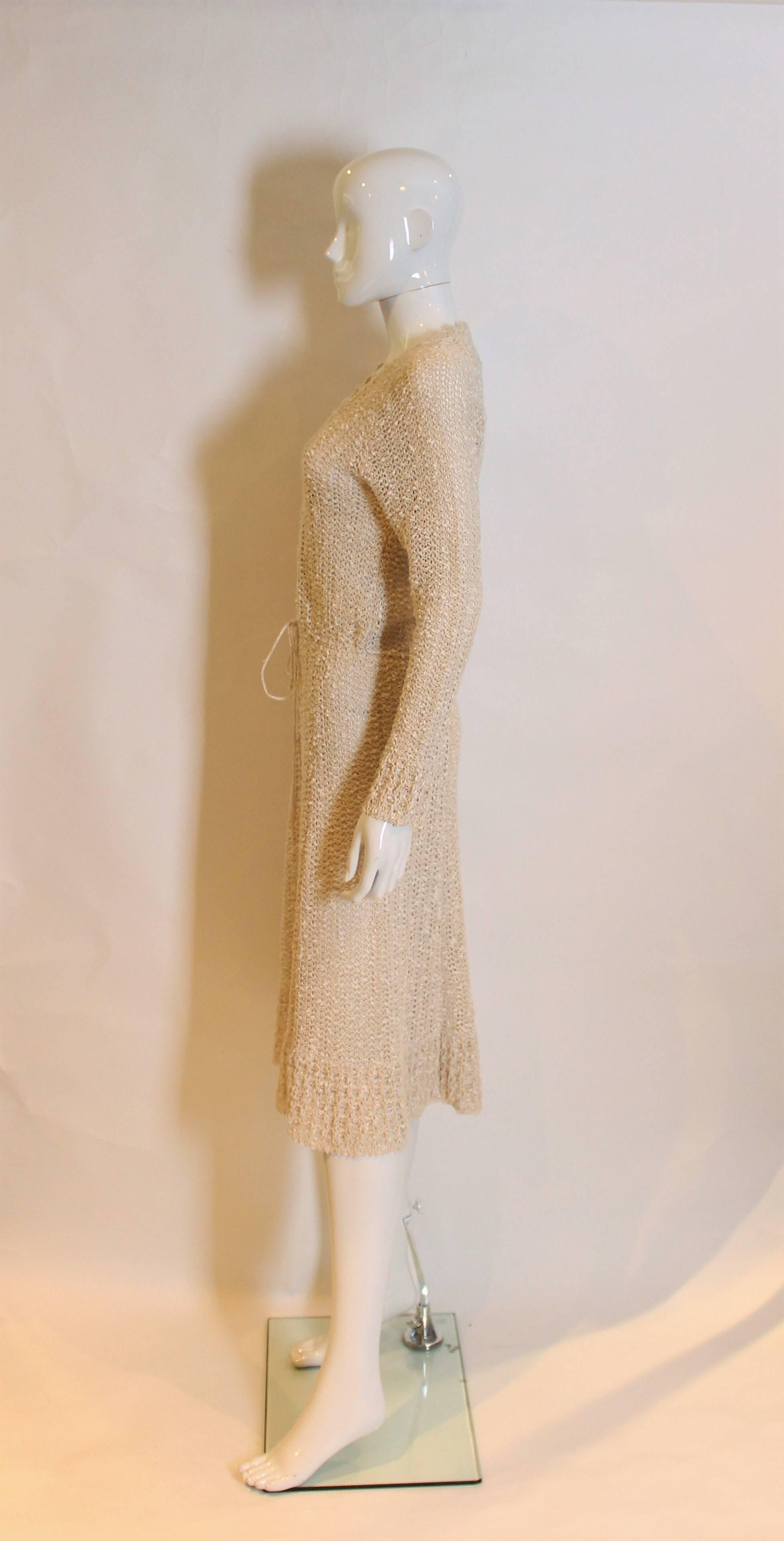 Beige Vintage 1970s Handloomed Crochet Dress