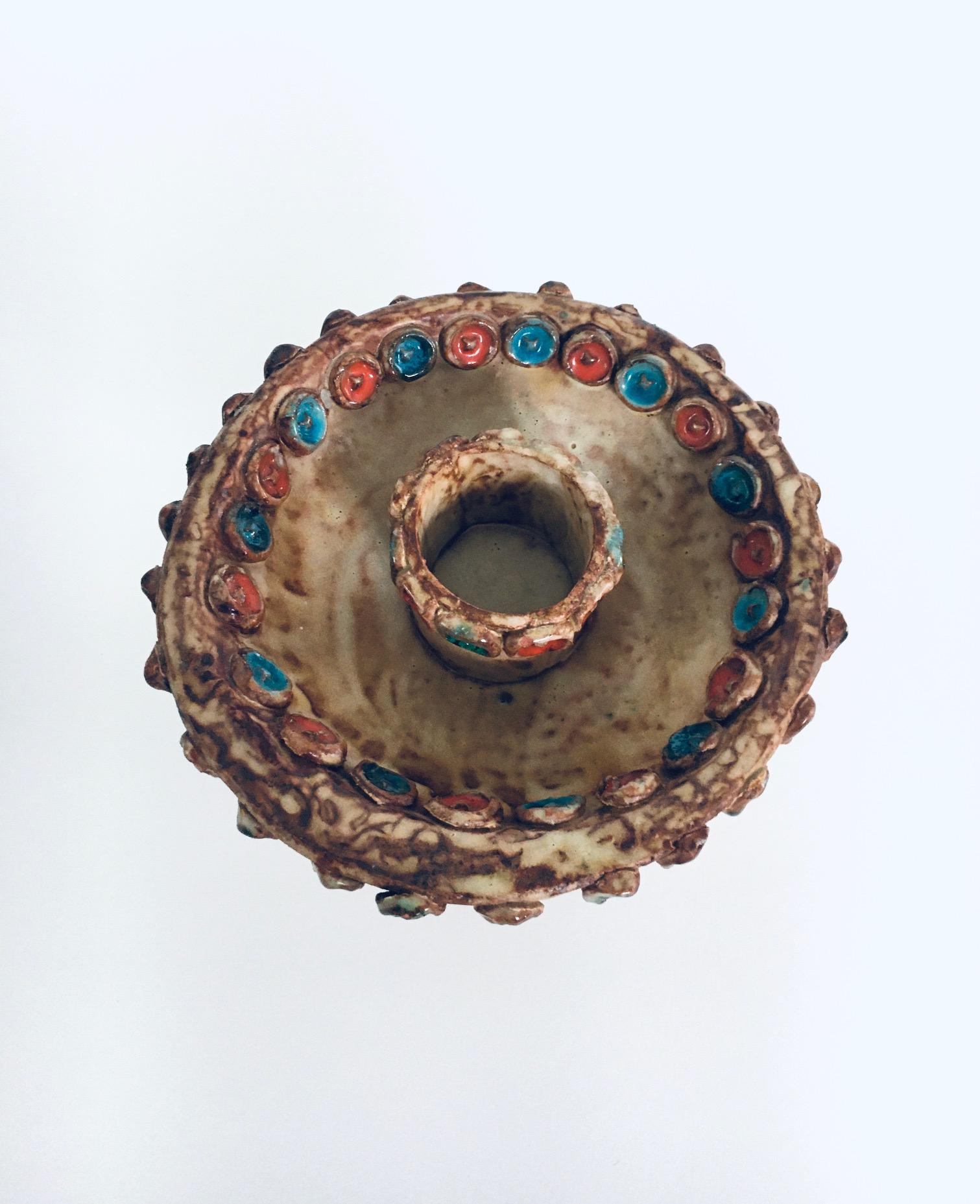 Late 20th Century Vintage 1970's Handmade Art Studio Pottery Eclectic Design Candle Holder For Sale