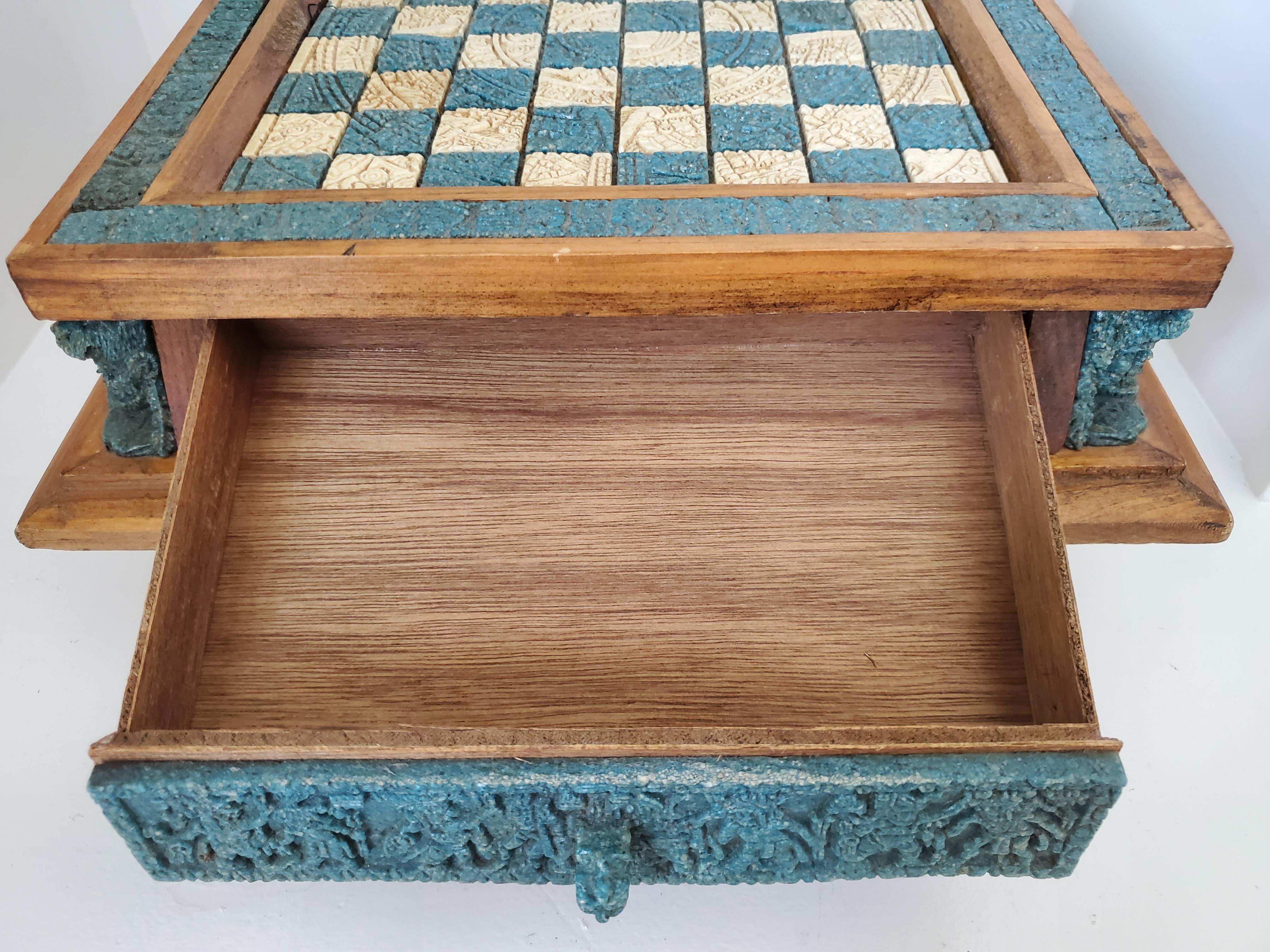 Vintage 1970s Handmade Wood And Composite Stone Chess Set 2