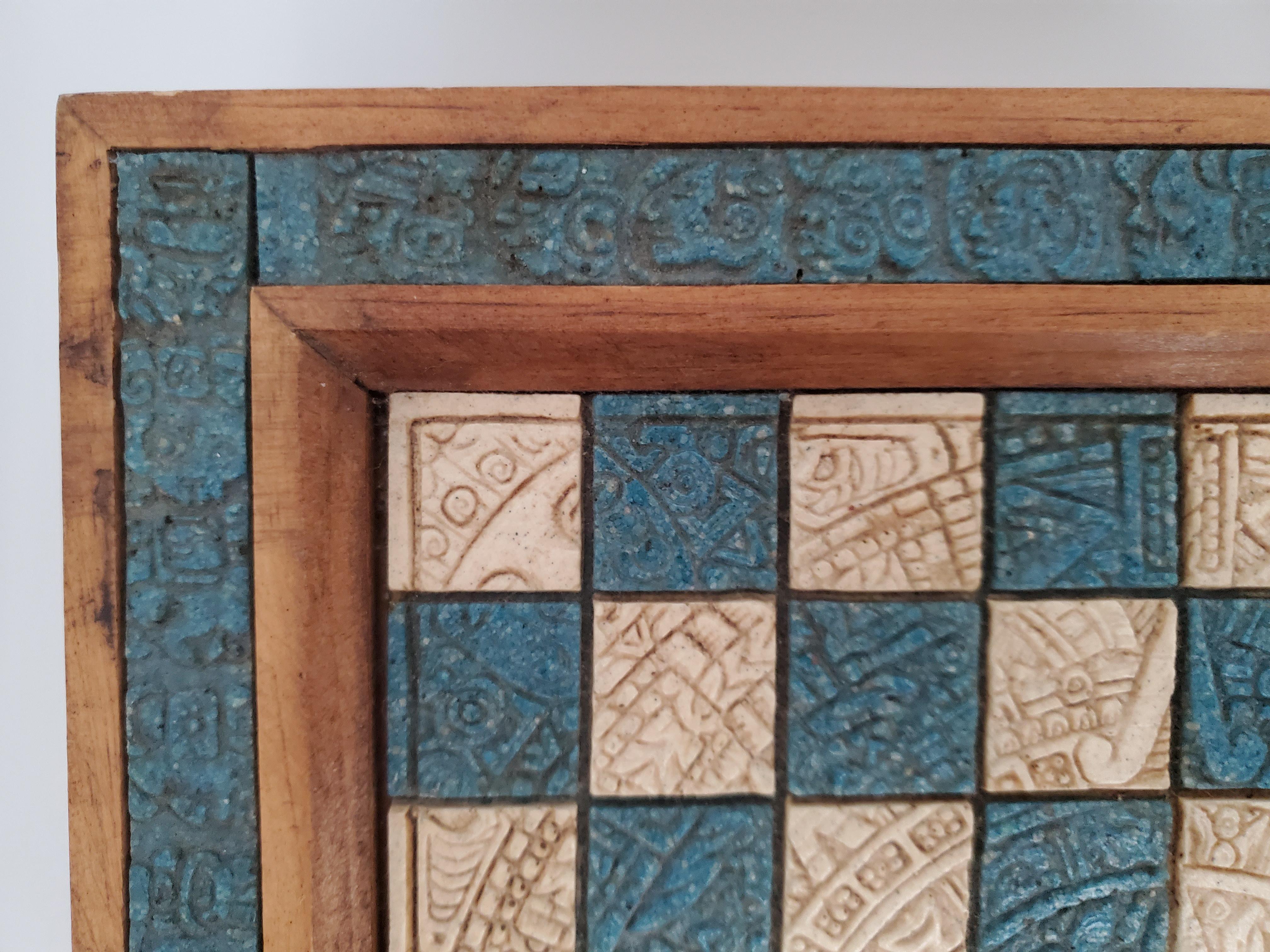 Arte popolare Set di scacchi vintage anni '70 in legno e pietra composita fatti a mano