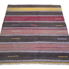 Vintage 1970s Handwoven Anatolian Turkish Kilim Rug