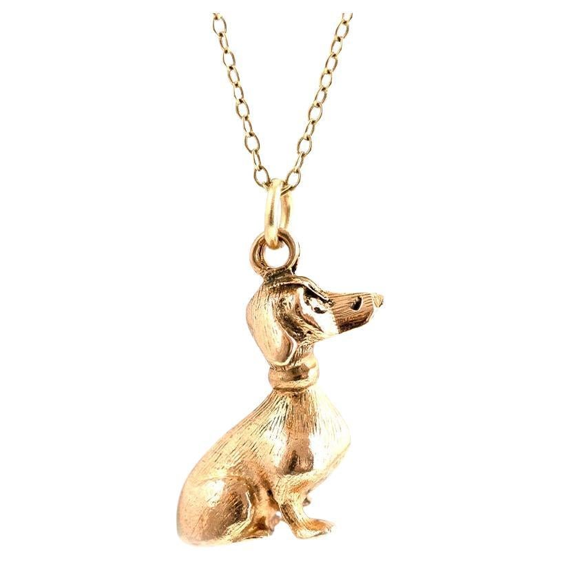 Vintage 1970 Heavy Dachshund Collier à breloques en or 9ct