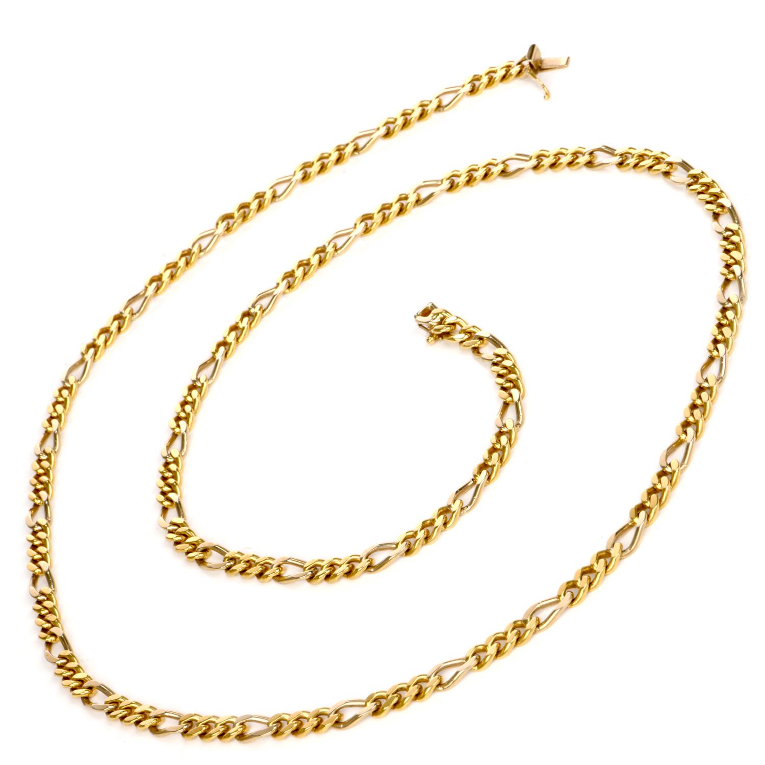 Vintage 1970s Heavy Figaro Gold Long Chain Necklace In Good Condition In Miami, FL