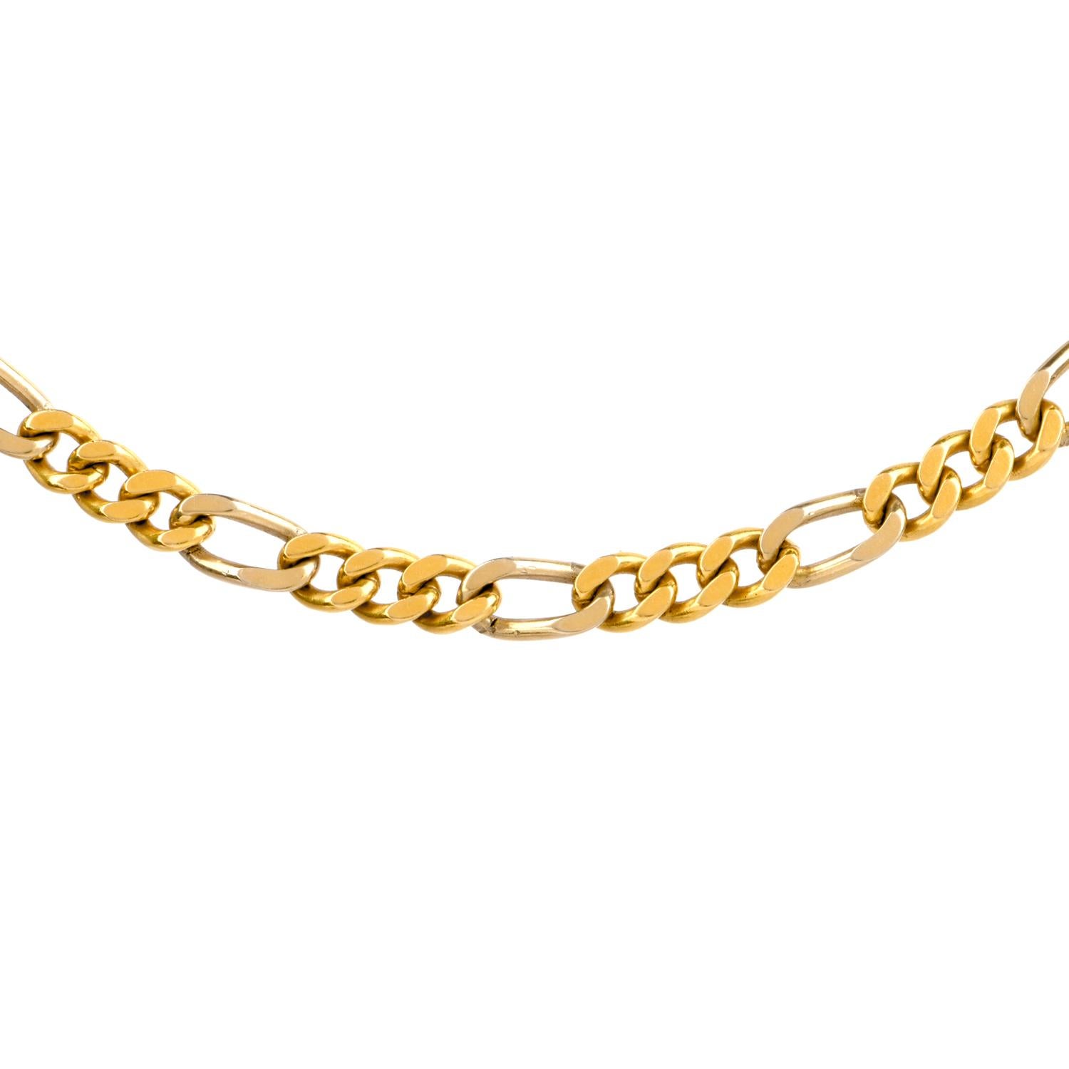 Women's or Men's Vintage 1970s Heavy Figaro Gold Long Chain Necklace