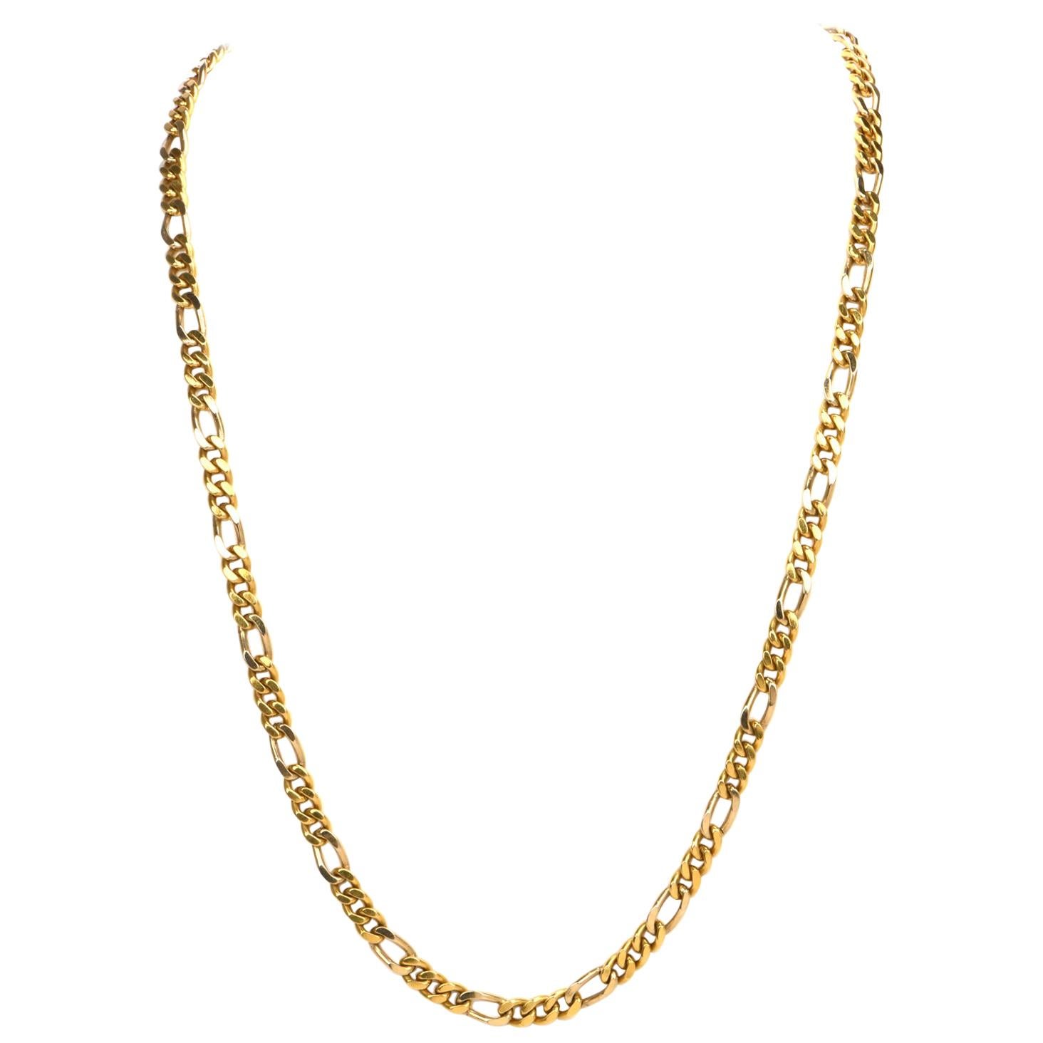 Vintage 1970s Heavy Figaro Gold Long Chain Necklace