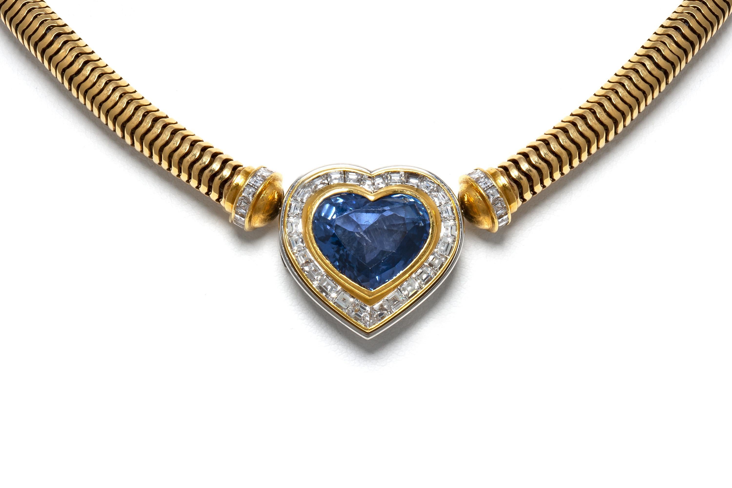 Heart Cut Vintage 1970s Hemmerle 20.00 Carat Heart-Shaped Sapphire Necklace with Diamonds