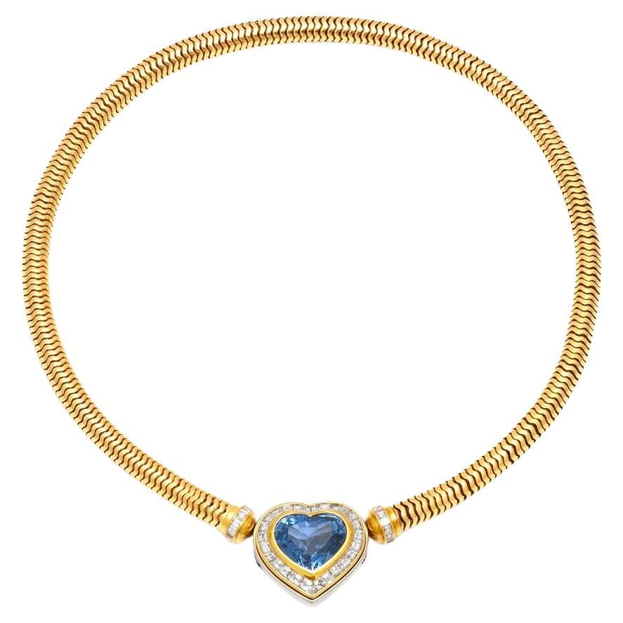 Vintage 1970s Hemmerle 20.00 Carat Heart-Shaped Sapphire Necklace with Diamonds