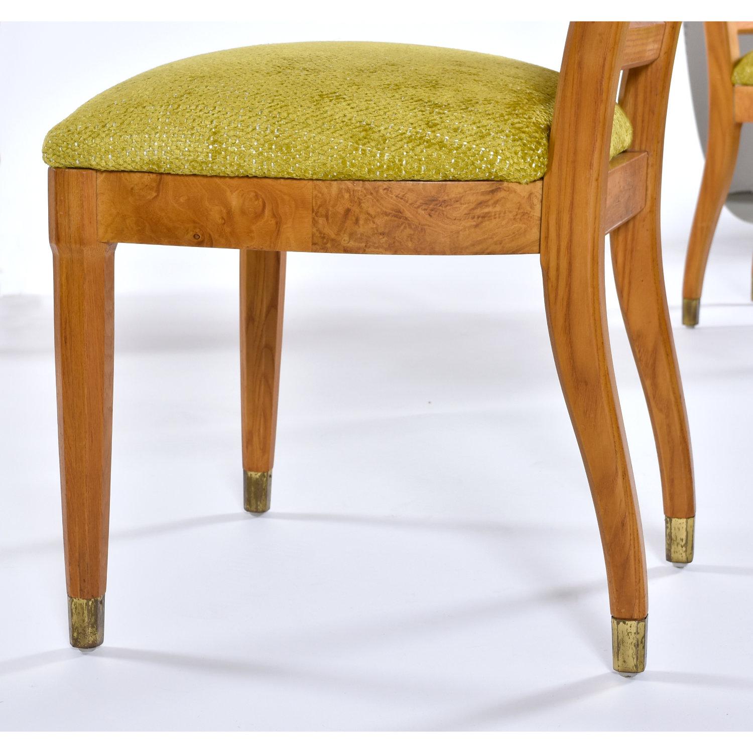 Upholstery Vintage 1970s Henredon Cane Back Burl Wood Dining Chairs in New Green Fabric
