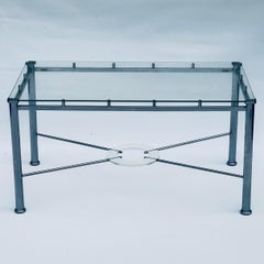 Table basse en verre chromé et lucite, style Hermès, Vintage 1970's