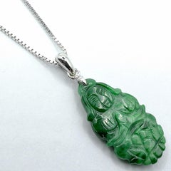 Vintage 1970s Hetian Jasper Guanyin Goddess 碧玉 Jade Pendant in 18K White Gold