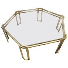 Vintage 1970s Hexagon Brass and Glass Coffee Table