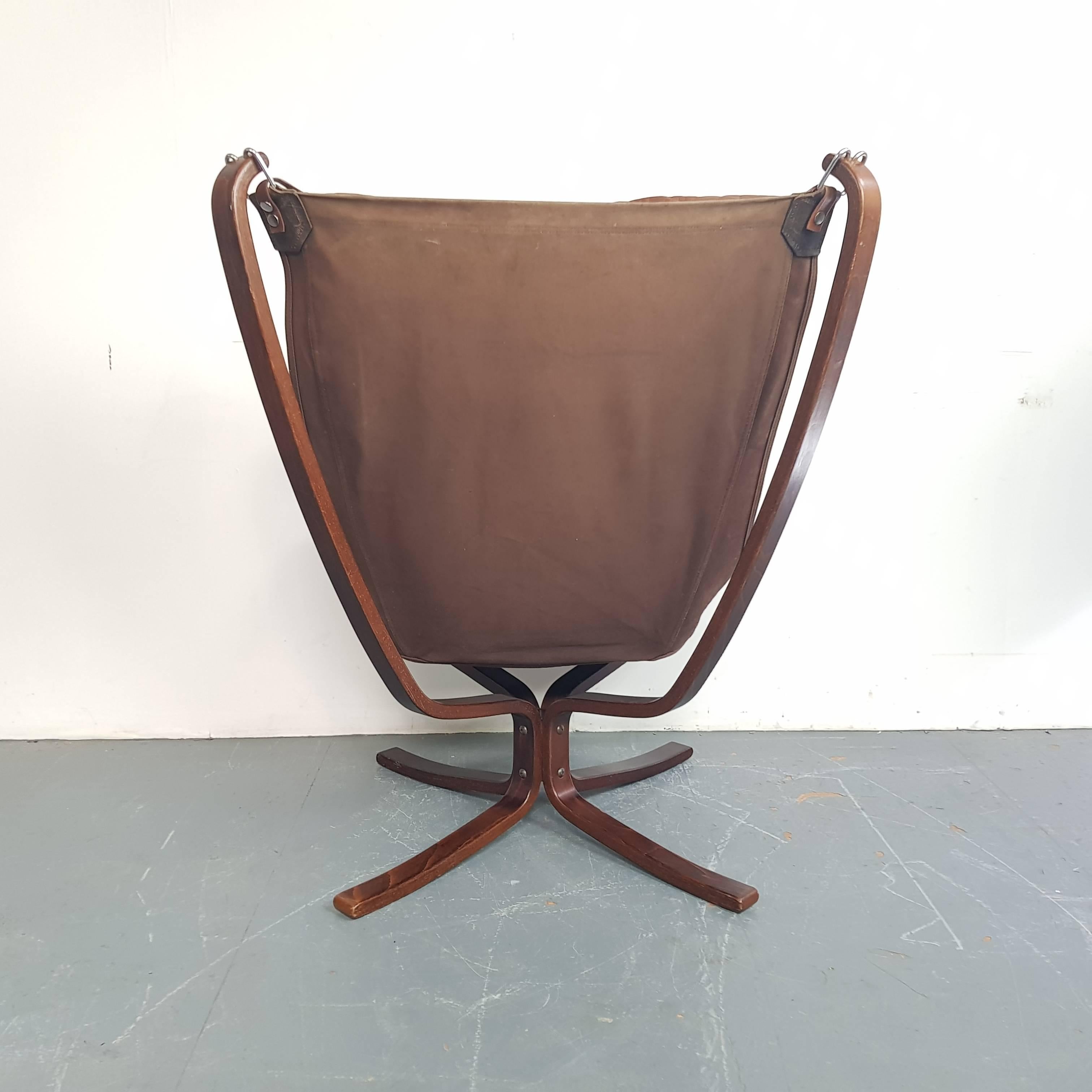 20th Century Vintage 1970s High Back Brown Leather Falcon Chair Designed by Sigurd Resell For Sale